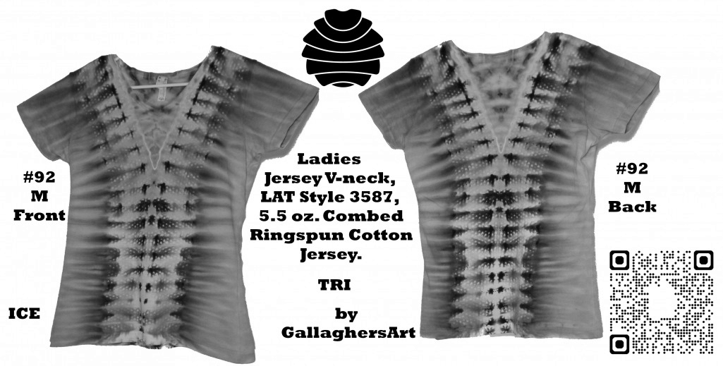 92 ga from Tie Dyenied #92 M TRI Mini, Ladies V-neck, 5.5 oz Combed Ringspun Cotton GallaghersArt_92_ga.jpg - #92 This Item is For Sale TRI Mini, Ladies V-neck, 5.5 oz. Ladies Jersey V-neck Combed Ringspun Cotton