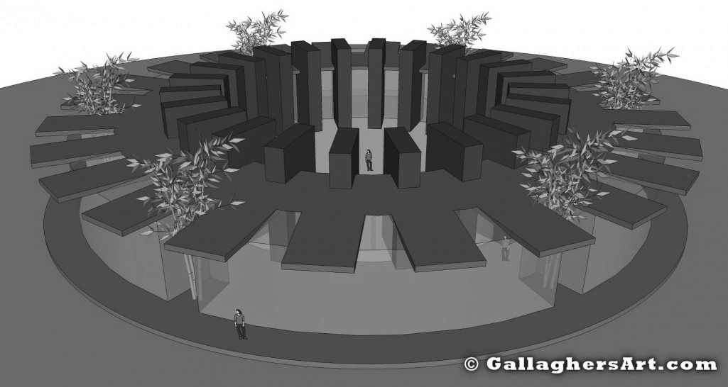 From above looking into inner courtyard from Cable Stayed Roof GallaghersArt_mono_24_002_3d.jpg - From above looking into inner courtyard