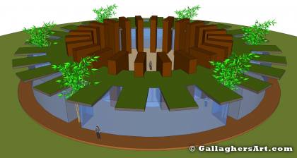 Gallaghersart mono 24 002 3d from Cable Stayed Roof GallaghersArt_gallaghersart_mono_24_002_3d.jpg - From above looking into inner courtyard