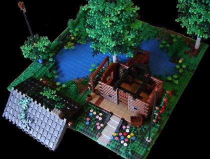 Gallaghersart lc 090330 c from LEGO Log Cabin version 5 gallaghersart_lc_090330_c.jpg - Complete LEGO Log Cabin scene with roof removed