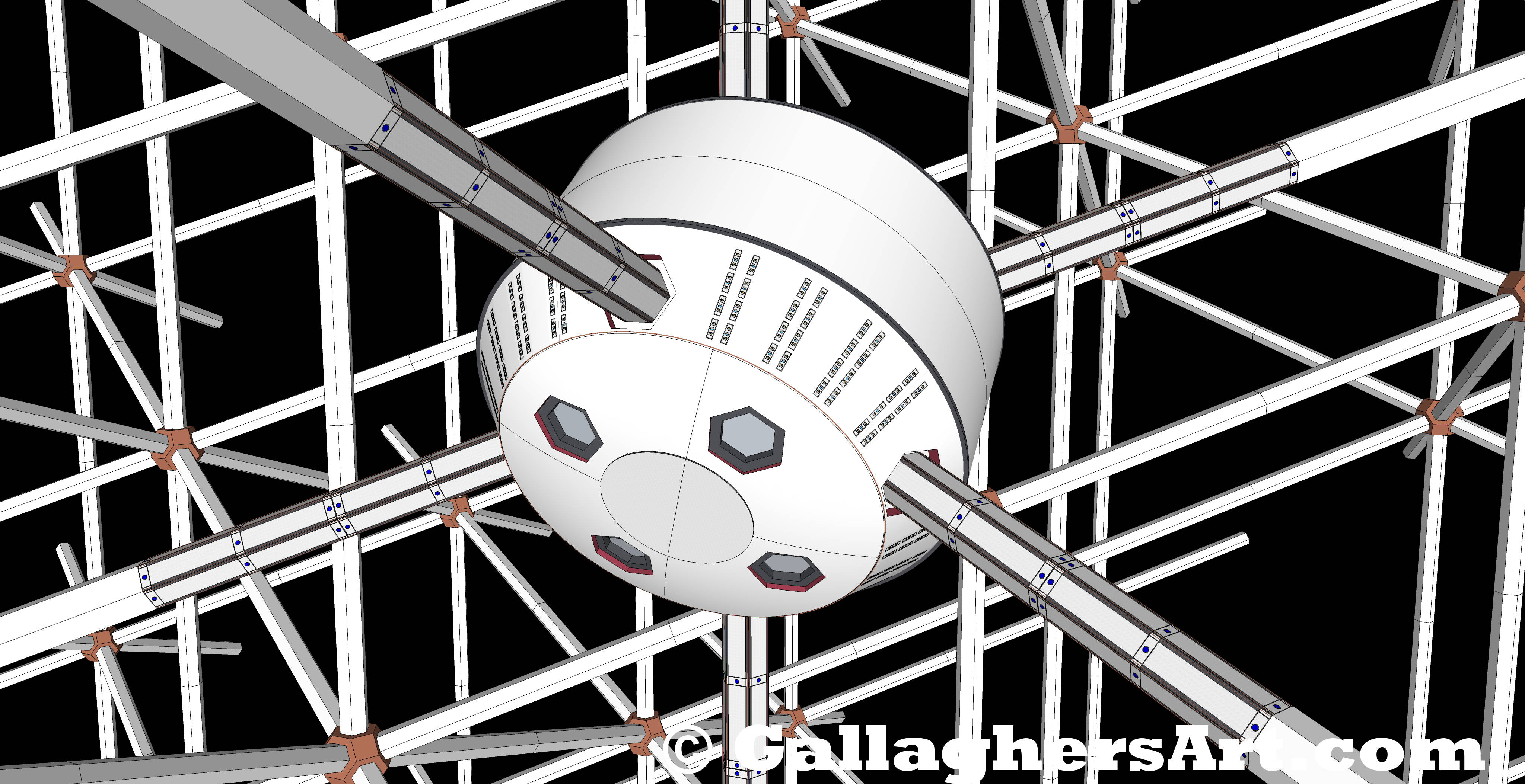 Gallaghersart grid 15 05 from Update on my Space Travel Idea  - Habitable hub within the structure of the ship with no exterior layers of protection looking out