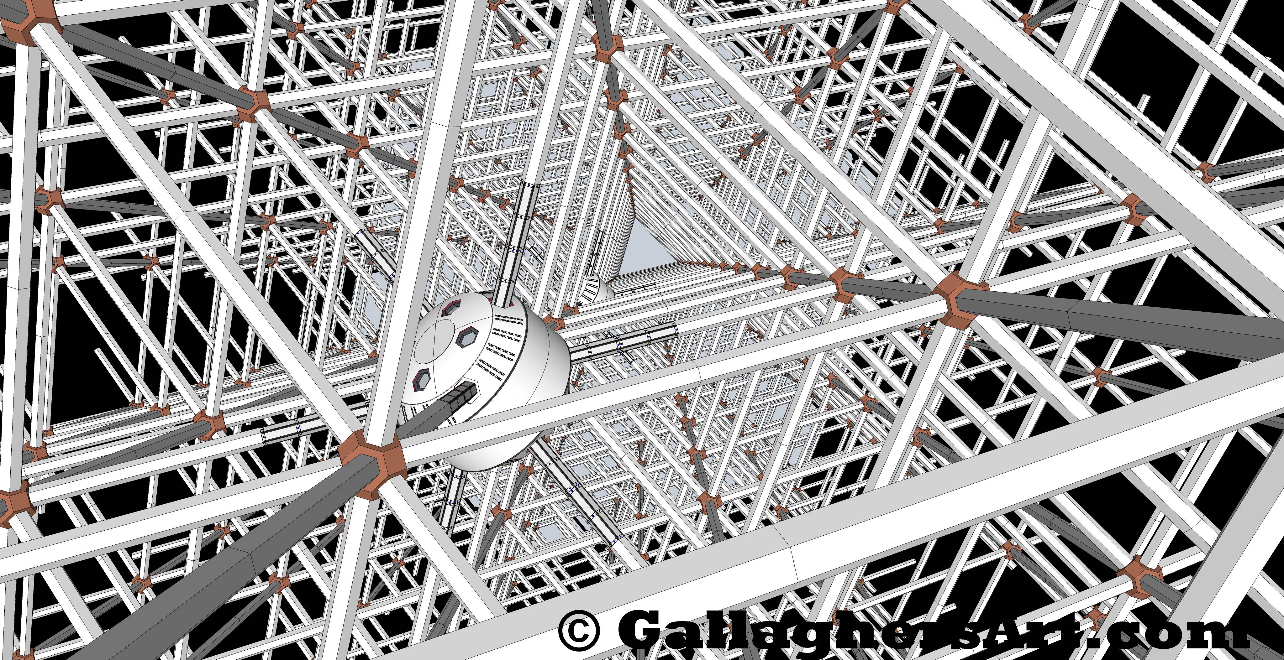 Gallaghersart grid 15 0inside1 from Update on my Space Travel Idea  - Habitable hub within the structure of the ship with no exterior layers of protection looking towards the front of the ship
