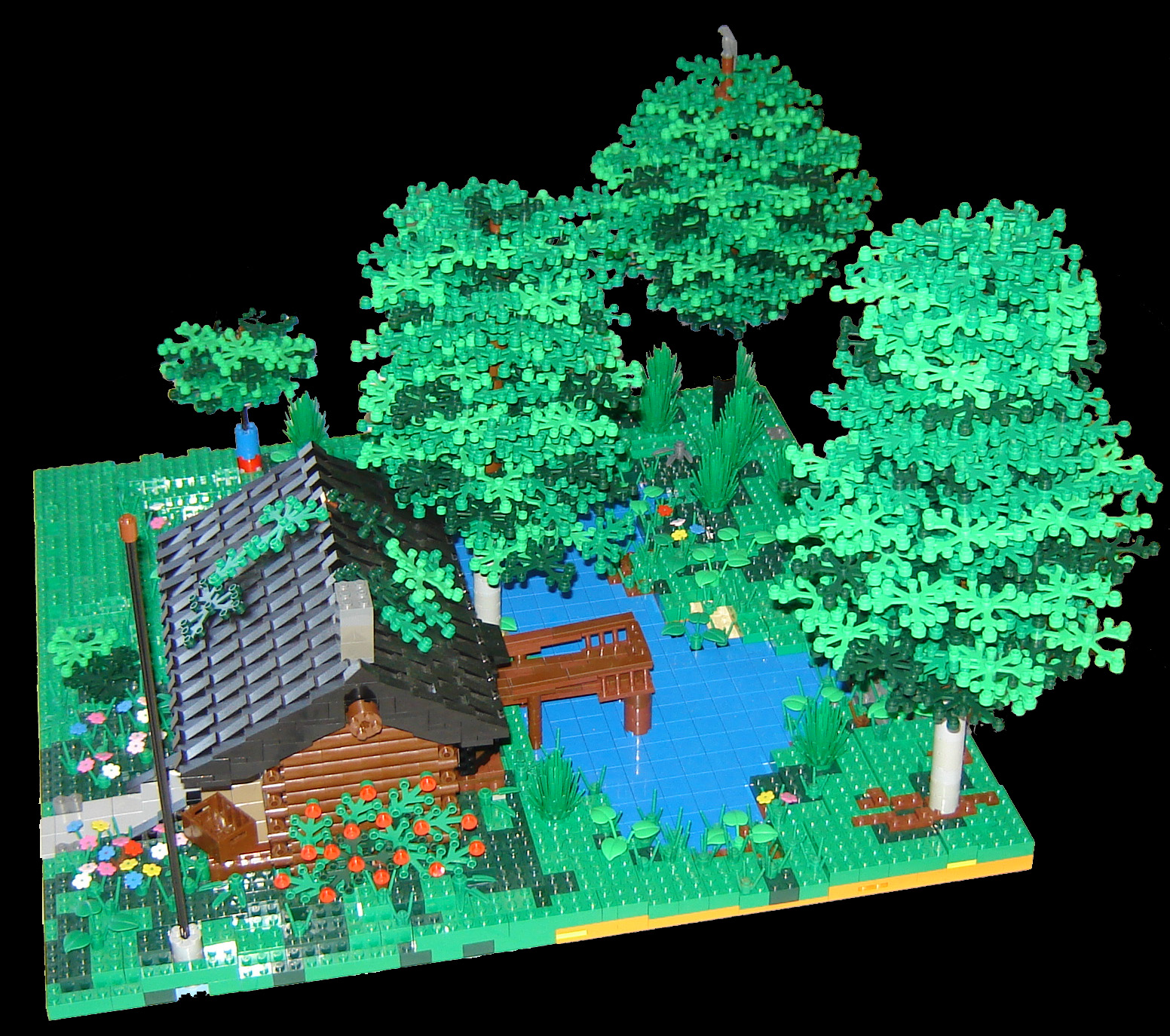 Gallaghersart lc 090330 b from LEGO Log Cabin version 5  - Complete LEGO Log Cabin scene, with one unfinished LEGO tree 