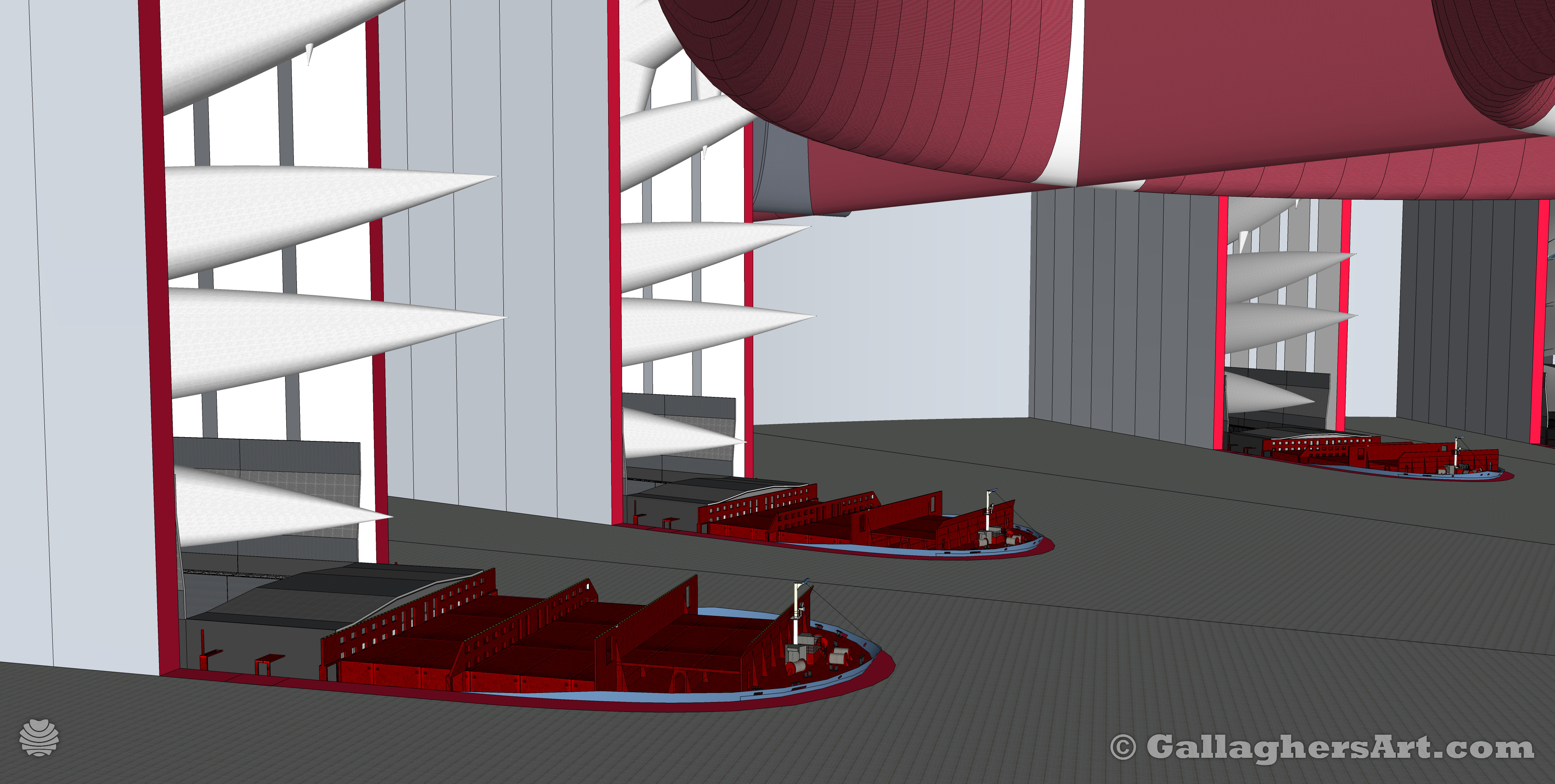 Gallaghersart launcher 023 s21 from Space Launch Dropper  - Several bays for ships to unload. Displaying area ships are unloaded, (only one container is used per ship, not like what is displayed.