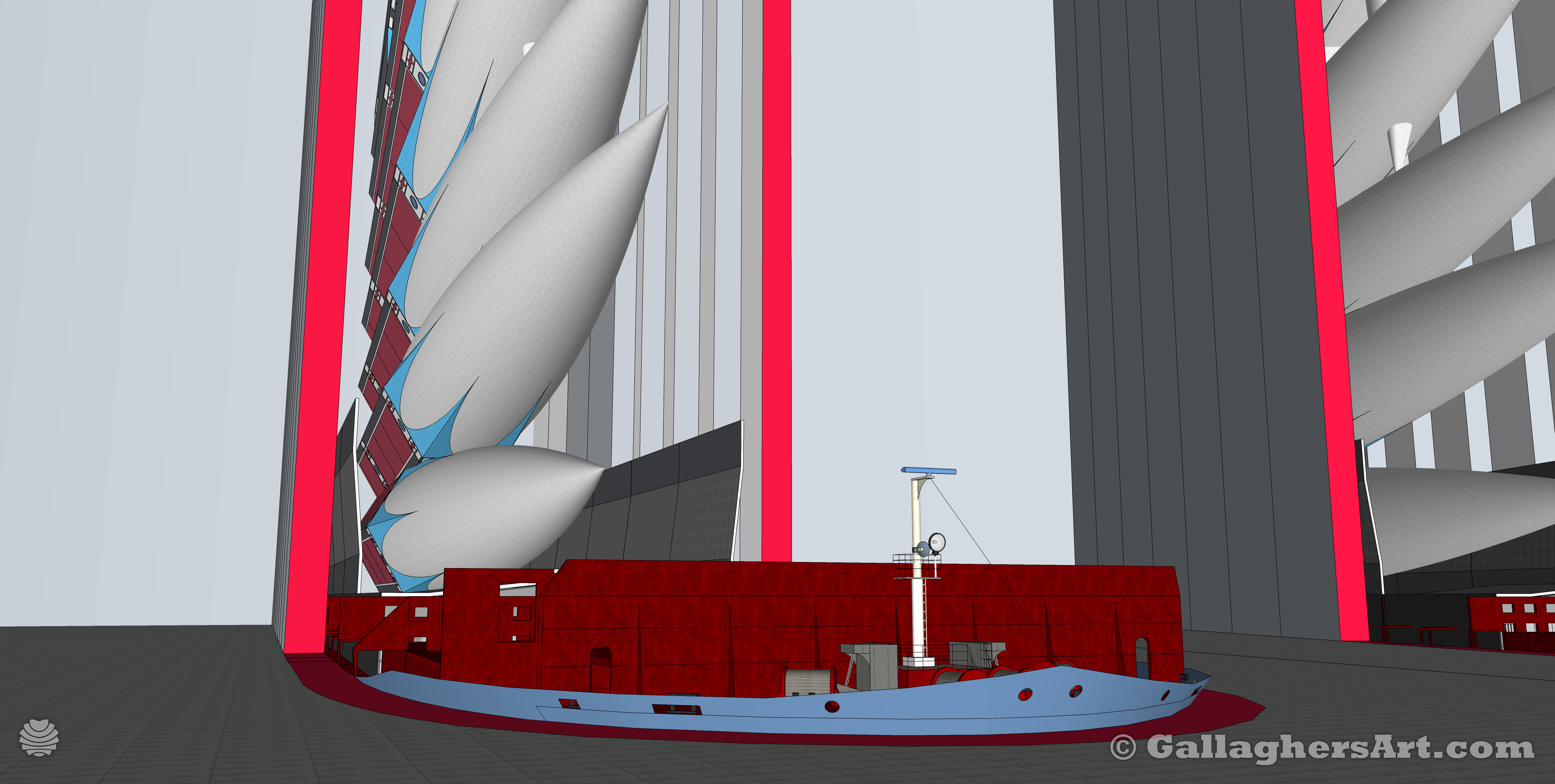 Gallaghersart launcher 023 s22 from Space Launch Dropper  - Several bays for ships to unload. Displaying area ships are unloaded, (only one container is used per ship, not like what is displayed.