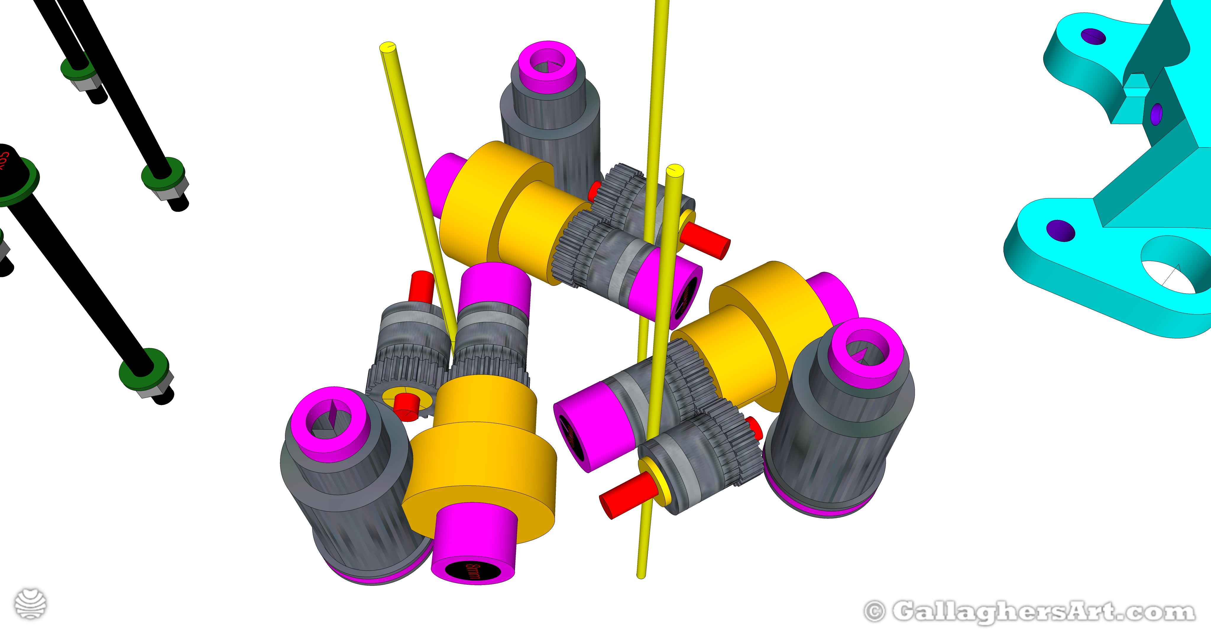 Gallaghersart gears 69 china 3in1 b4 from My 3D Printer Designs  - 3x Remote Large Dual Gears Filament Extruder ver. 0.1 - 3x 1.0 20t Worm with Large Dual Gears