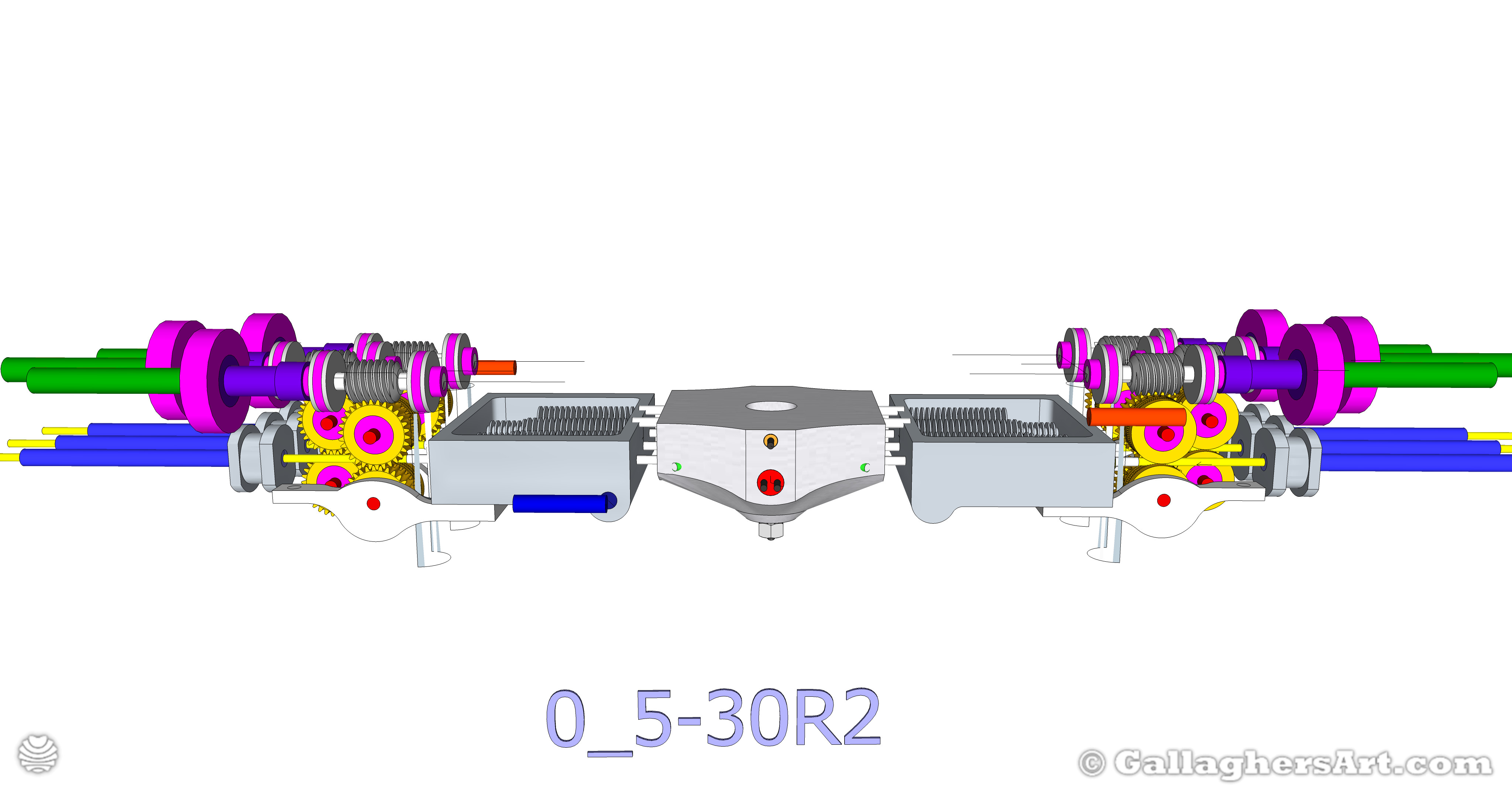 Gallaghersart gears 69 g05 30r2 a from My 3D Printer Designs  - 3x Remote Large Dual Gears Filament Extruder ver. 0.3 - Custom 05 30R2 Worm Gears with Water Cooler and 6 into 1 Hot end