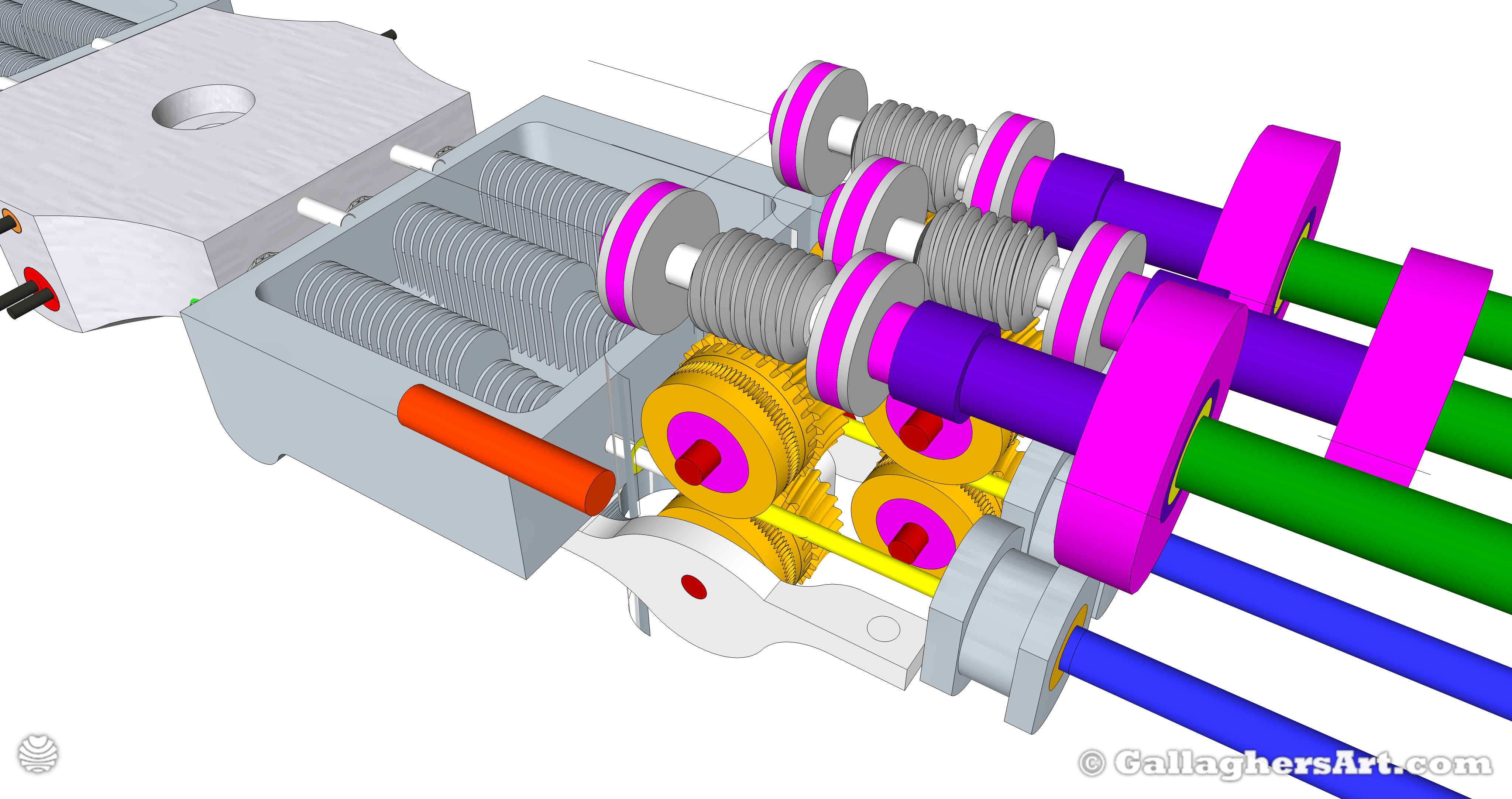 Gallaghersart gears 69 g05 30r2 b from My 3D Printer Designs  - 3x Remote Large Dual Gears Filament Extruder ver. 0.3 - Custom 05 30R2 Worm Gears with Water Cooler and 6 into 1 Hot end