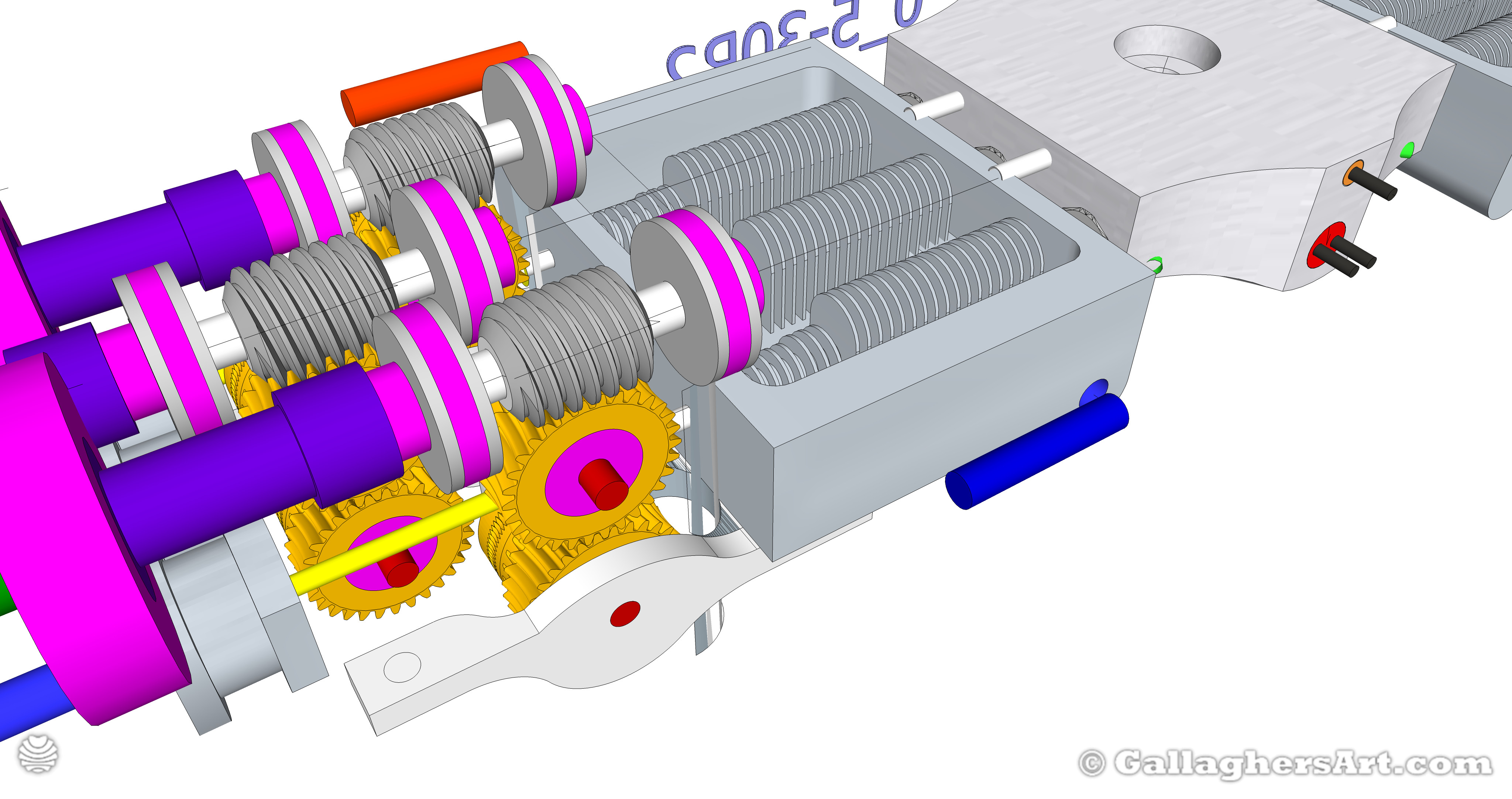 Gallaghersart gears 69 g05 30r2 d from My 3D Printer Designs  - 3x Remote Large Dual Gears Filament Extruder ver. 0.3 - Custom 05 30R2 Worm Gears with Water Cooler and 6 into 1 Hot end