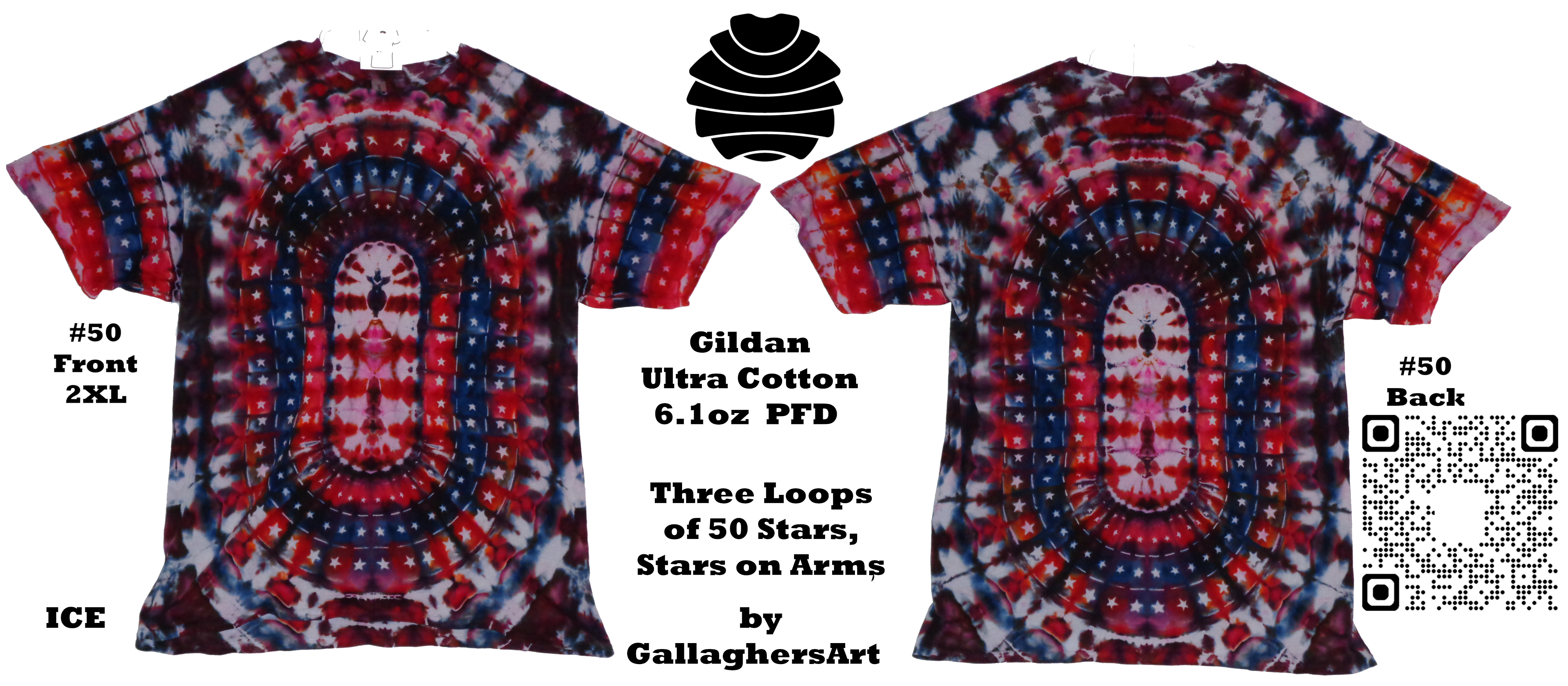 Gallaghersart 50 ga from Tie Dyenied #50 XXL Stars v2 50x3, Stars v2 on Arms Tie Dye Gildan Ultra Cotton 6.1oz, PFD  - #50 This Item is For Sal