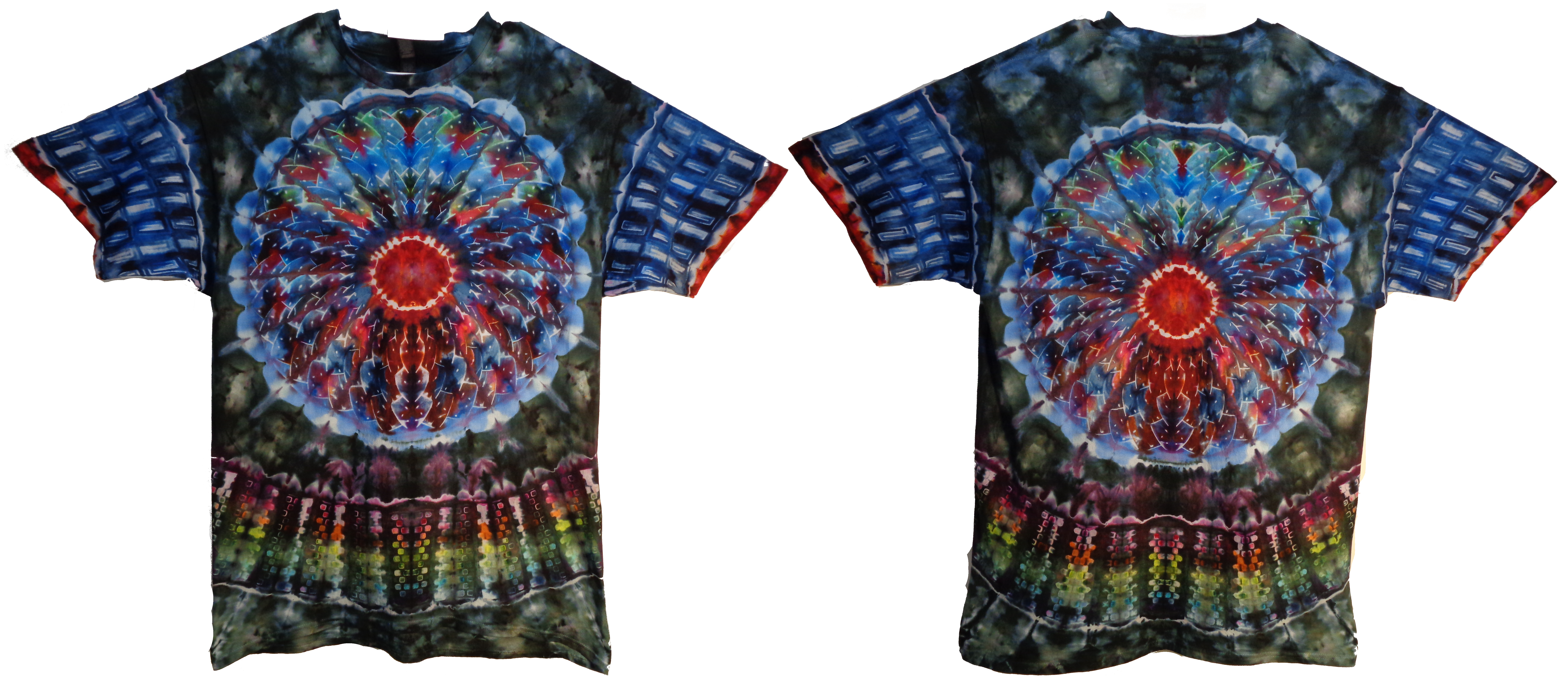 Gallaghersart 64 from Tie Dyenied #64 XL ICE Mandala v2 (F+B), Spirals Arms, Blocks v1 Bottom Tie Dye Shirt  - #64 XL