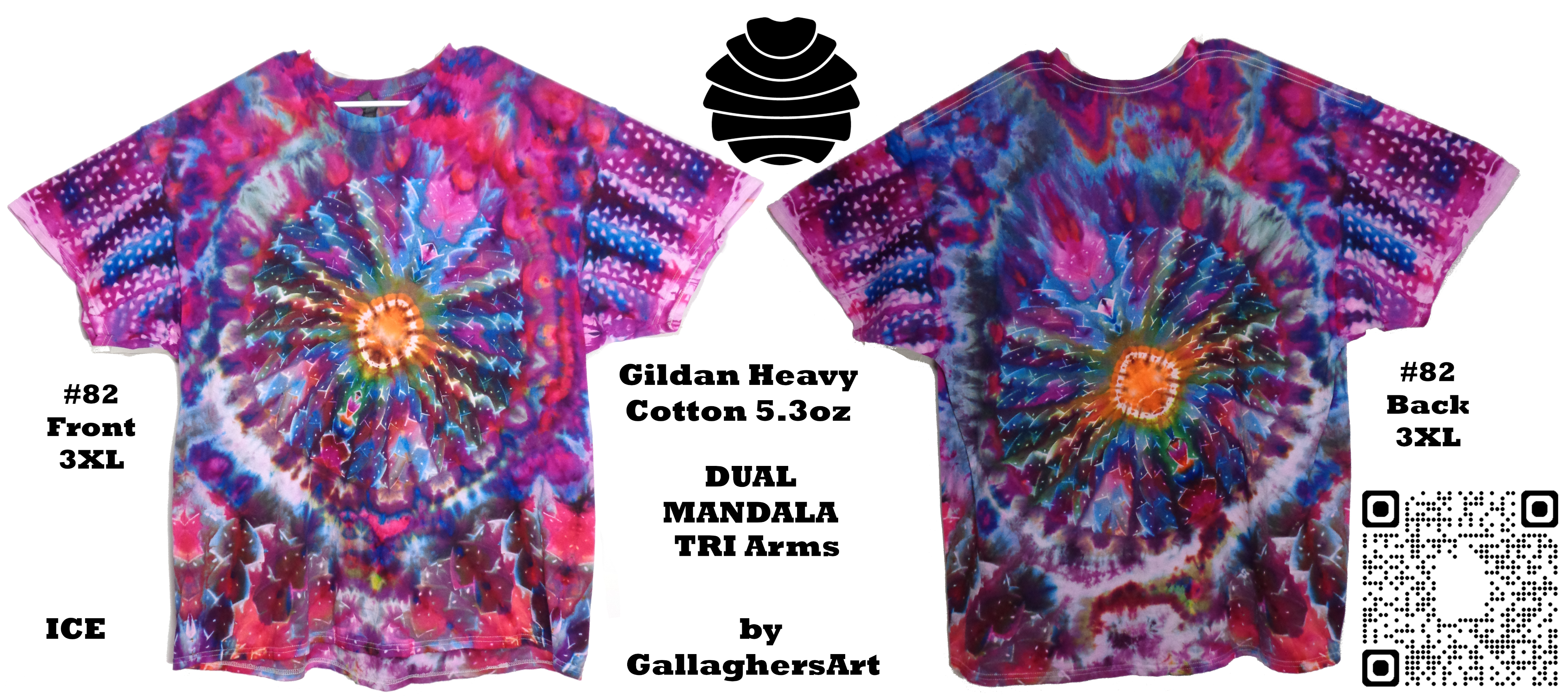 Gallaghersart 82 ga from Tie Dyenied #82 3XL Dual Mandalas on slant with TRI, Gildan Heavy Cotton 5.3oz  - #82 3XL