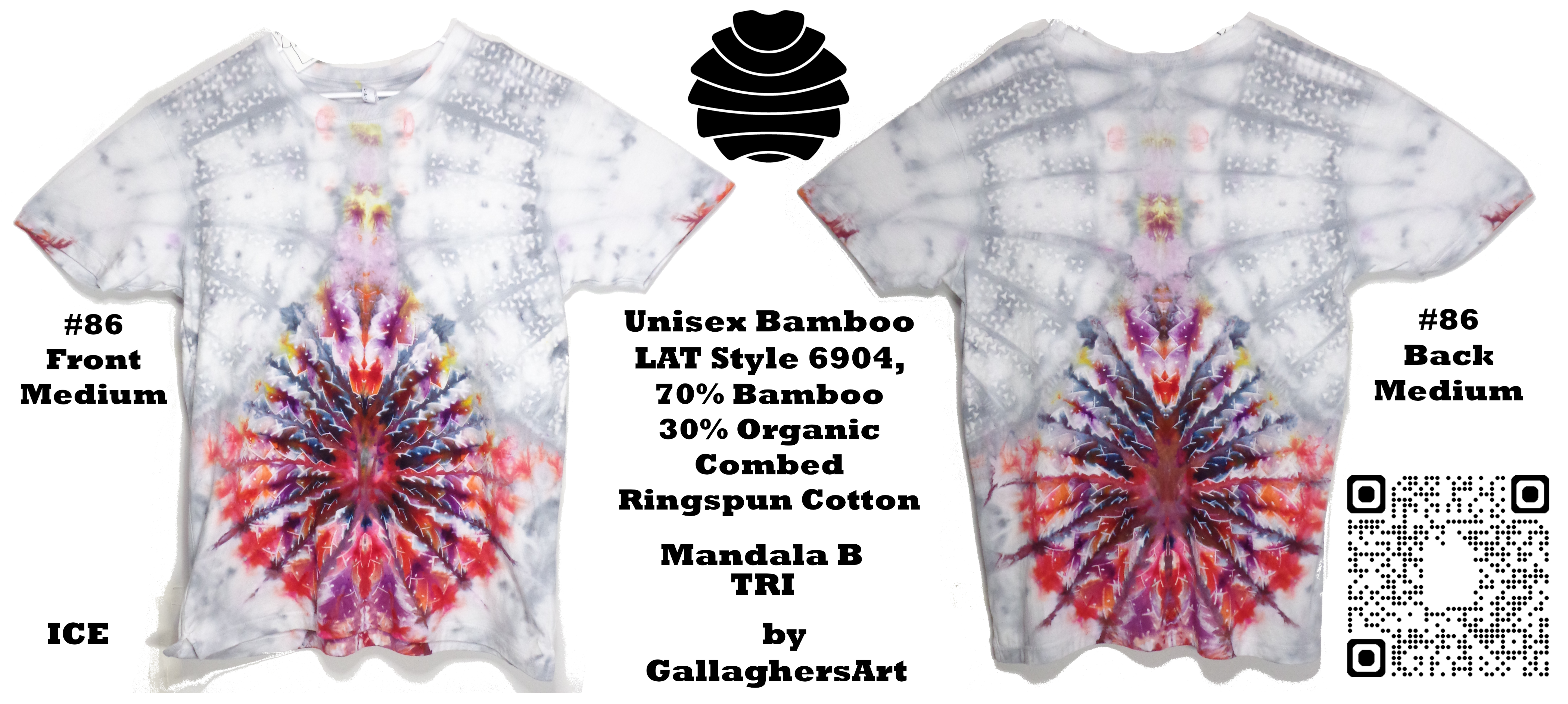 Gallaghersart 86 ga from Tie Dyenied #86 XL Mandala with Tri, Unisex Bamboo / Ringspun Cotton 5.3oz  - #86 XL