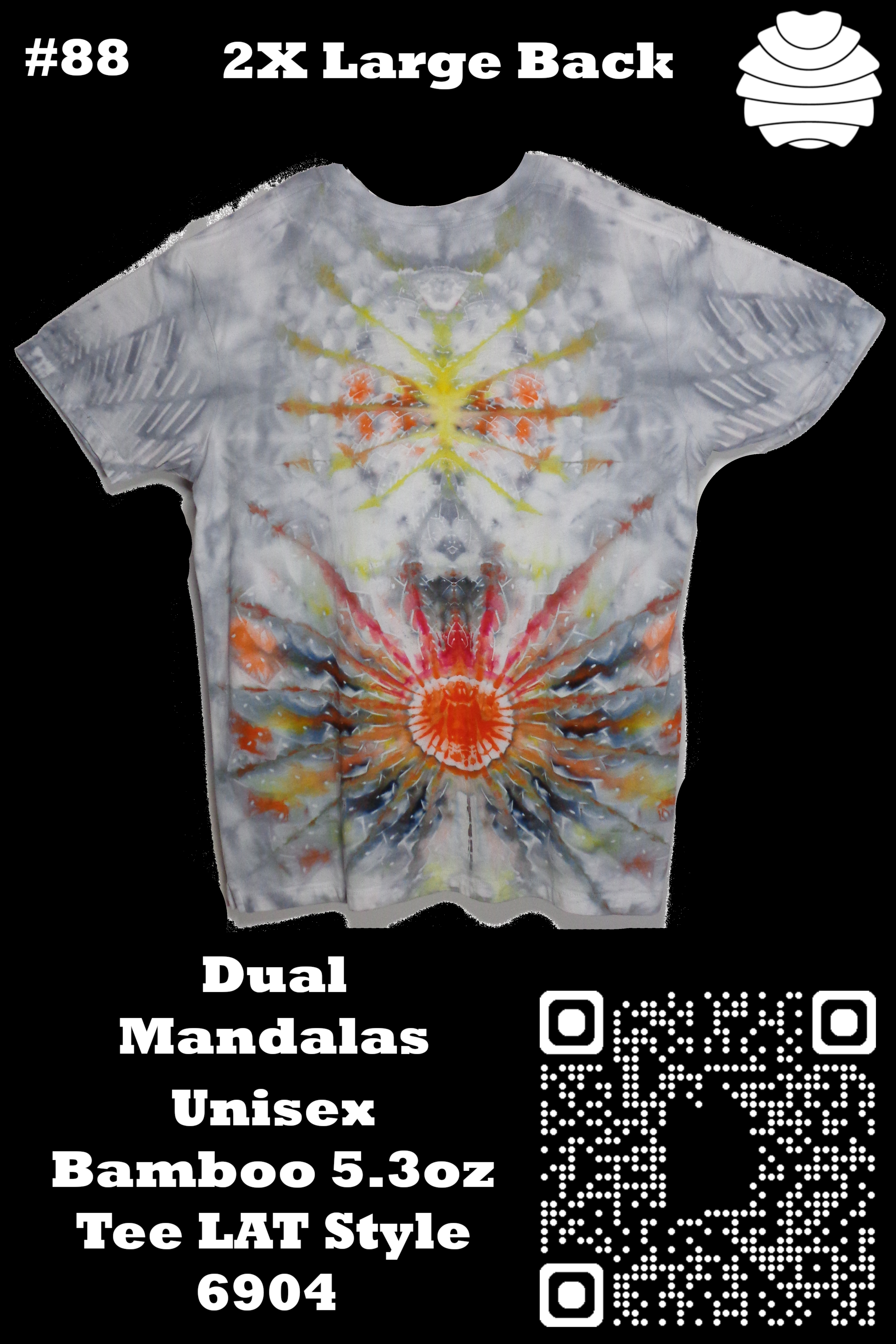 4x6 88 b from Tie Dyenied #88 2XL Dual Mandalas, Unisex Bamboo / Ringspun Cotton 5.3oz  - #88 2XL Dual Mandalas, Unisex Bamboo / Ringspun Cotton 5.3oz