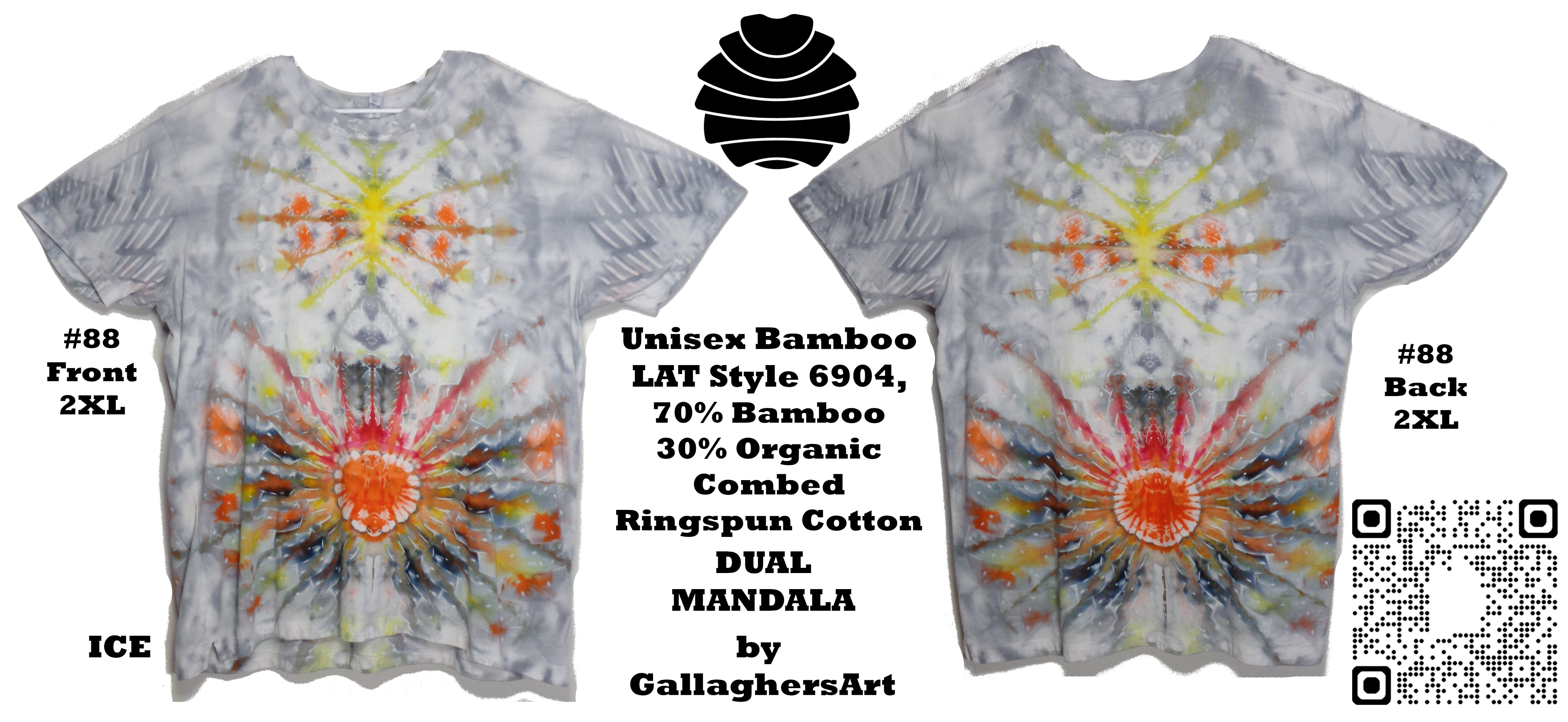 Gallaghersart 88 ga from Tie Dyenied #88 2XL Dual Mandalas, Unisex Bamboo / Ringspun Cotton 5.3oz  - #88 2XL