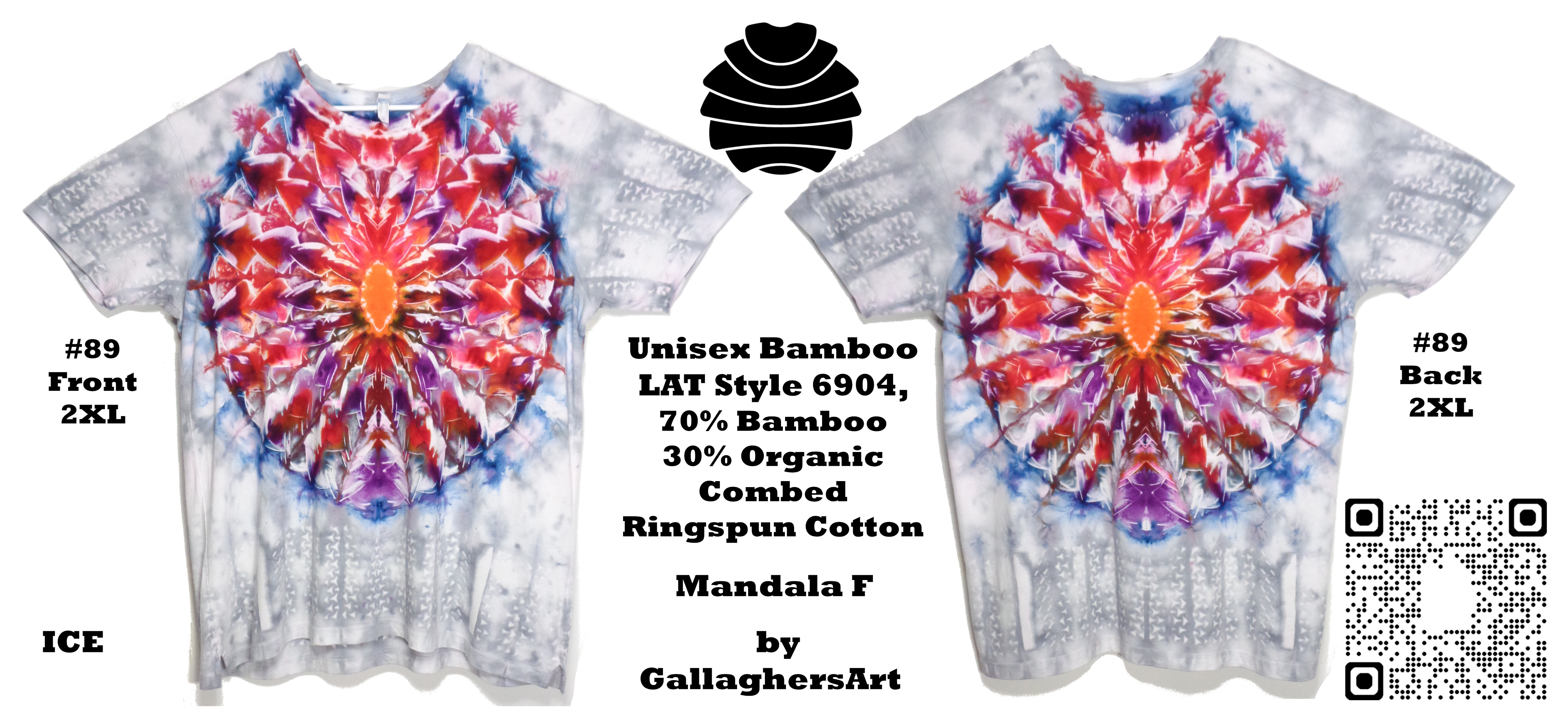 Gallaghersart 89 ga from Tie Dyenied #89 2XL Mandala v4, Tri, Unisex Bamboo / Ringspun Cotton 5.3oz  - #89 2XL