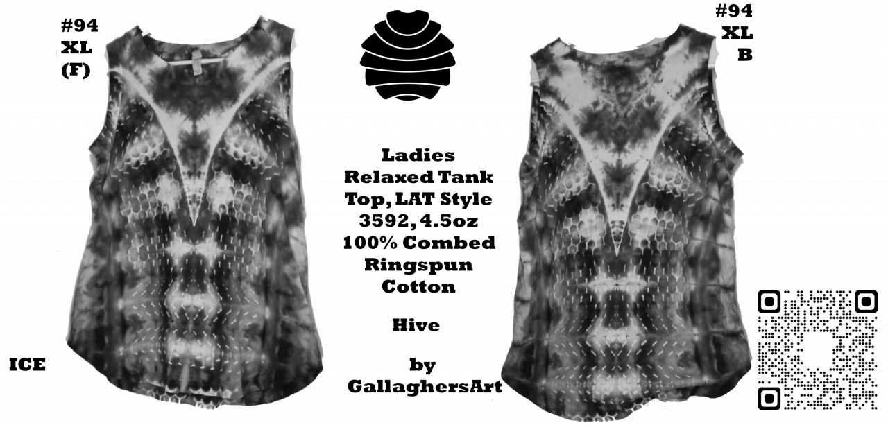 Gallaghersart 94 ga from Tie Dyenied #94 XL Hive, Ladies Relaxed Tank Top, 4.5oz 100% Combed Ringspun Cotton gallaghersart_94_ga.png  - #94 XL Hive, Ladies Relaxed Tank Top, 4.5oz 100% Combed Ringspun Cotton