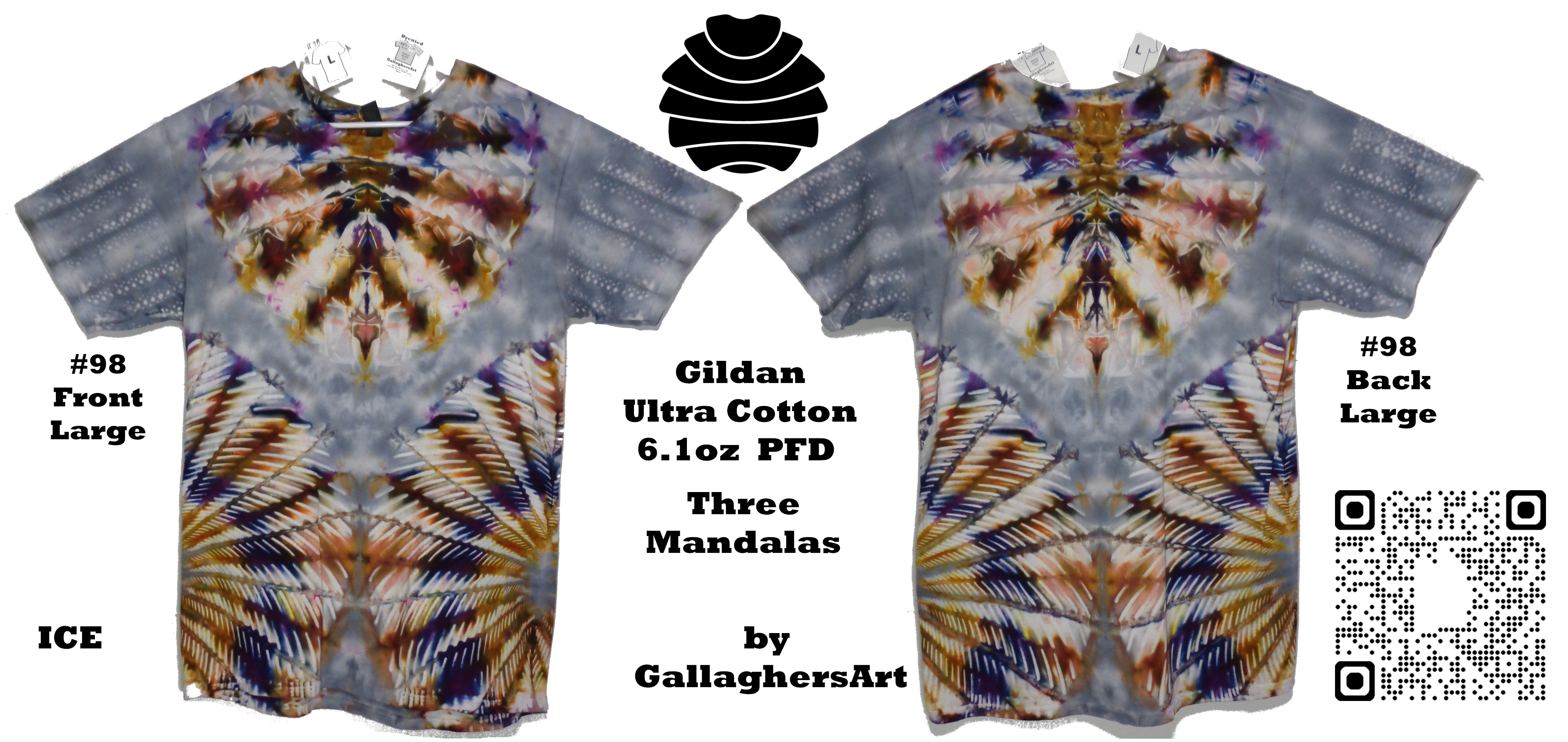 Gallaghersart 98 ga from Tie Dyenied #98 L Mandala x3, Dots, Gildan Ultra Cotton 6.1oz, PFD  - #98 Large