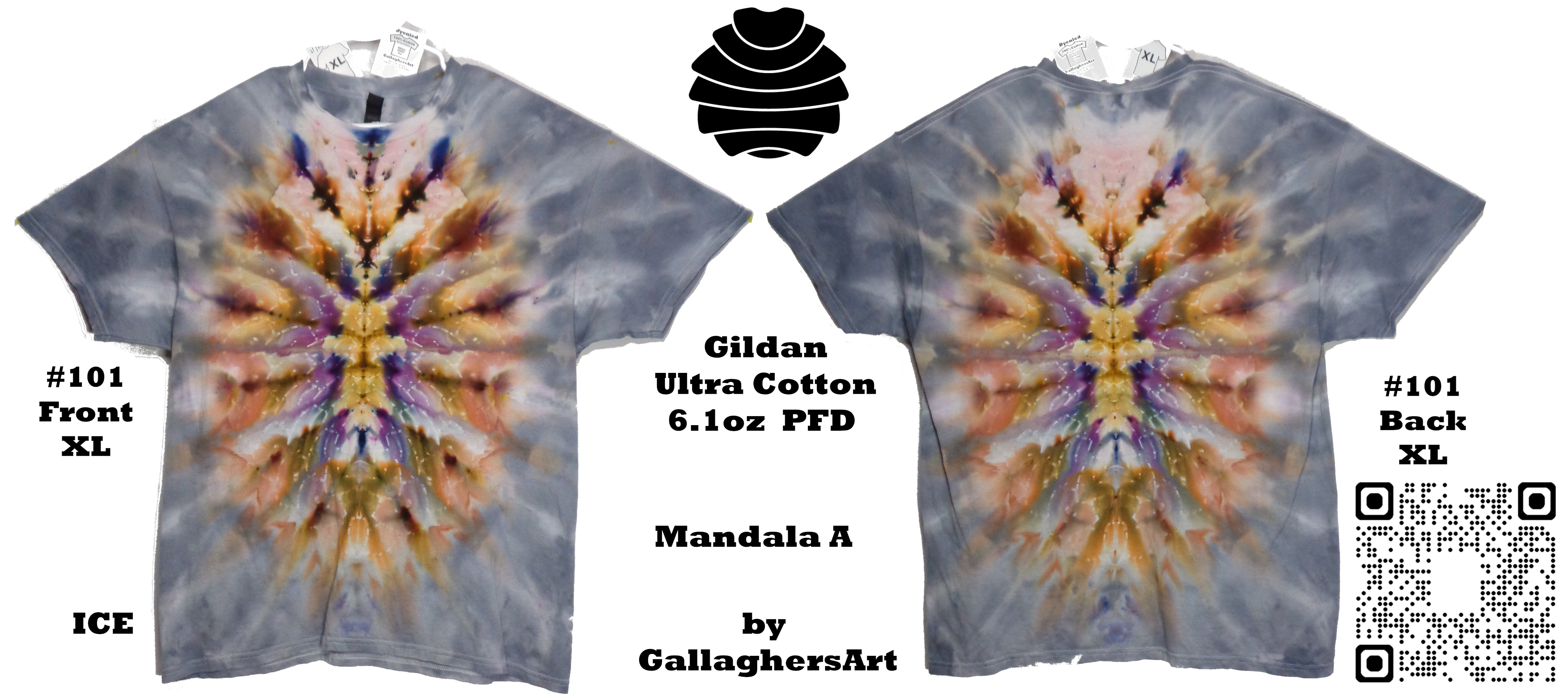 Gallaghersart 101 ga from Tie Dyenied #101 XL Mandala, Gildan Ultra Cotton 6.1oz, PFD  - #101 XL
