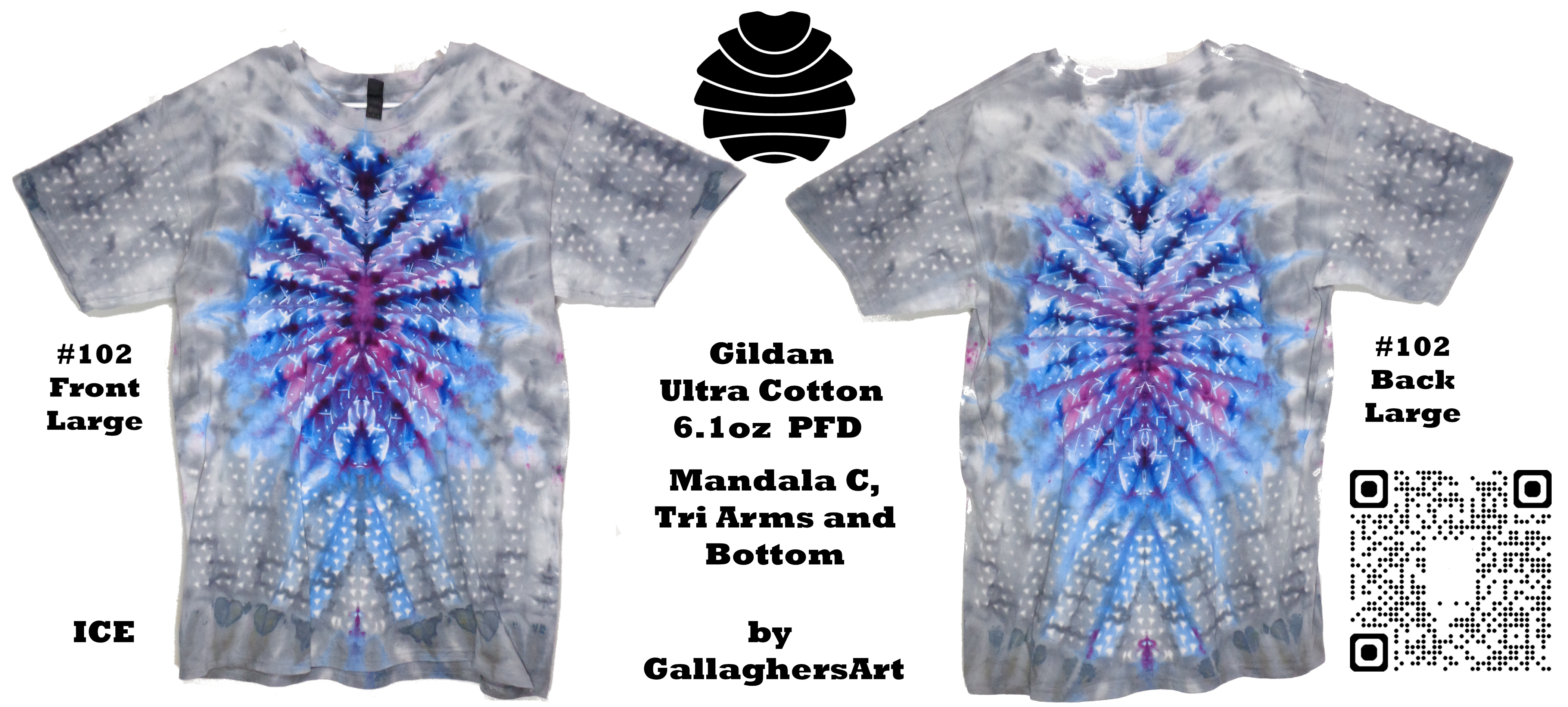 Gallaghersart 102 ga from Tie Dyenied #102 L Mandala with Tri, Gildan Ultra Cotton 6.1oz, PFD  - #102 Large