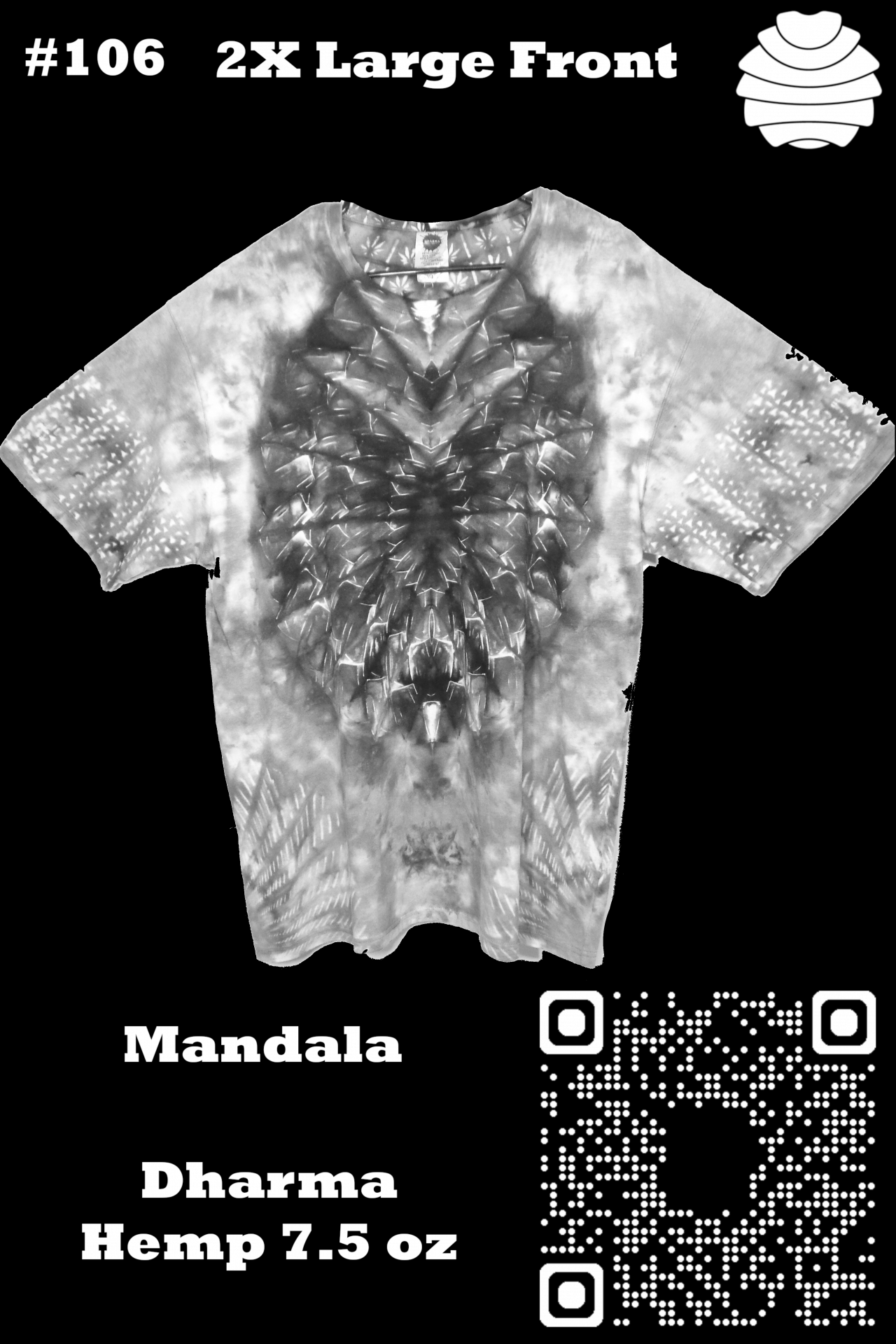 4x6 106 f from Tie Dyenied #106 2XL Mandala v4 (F), Sativa (B), TRI and Slots, Hemp 7.5 oz 4x6_106_f.png  - #106 2XL Mandala v4 (F), Sativa (B), TRI and Slots, Hemp 7.5 oz