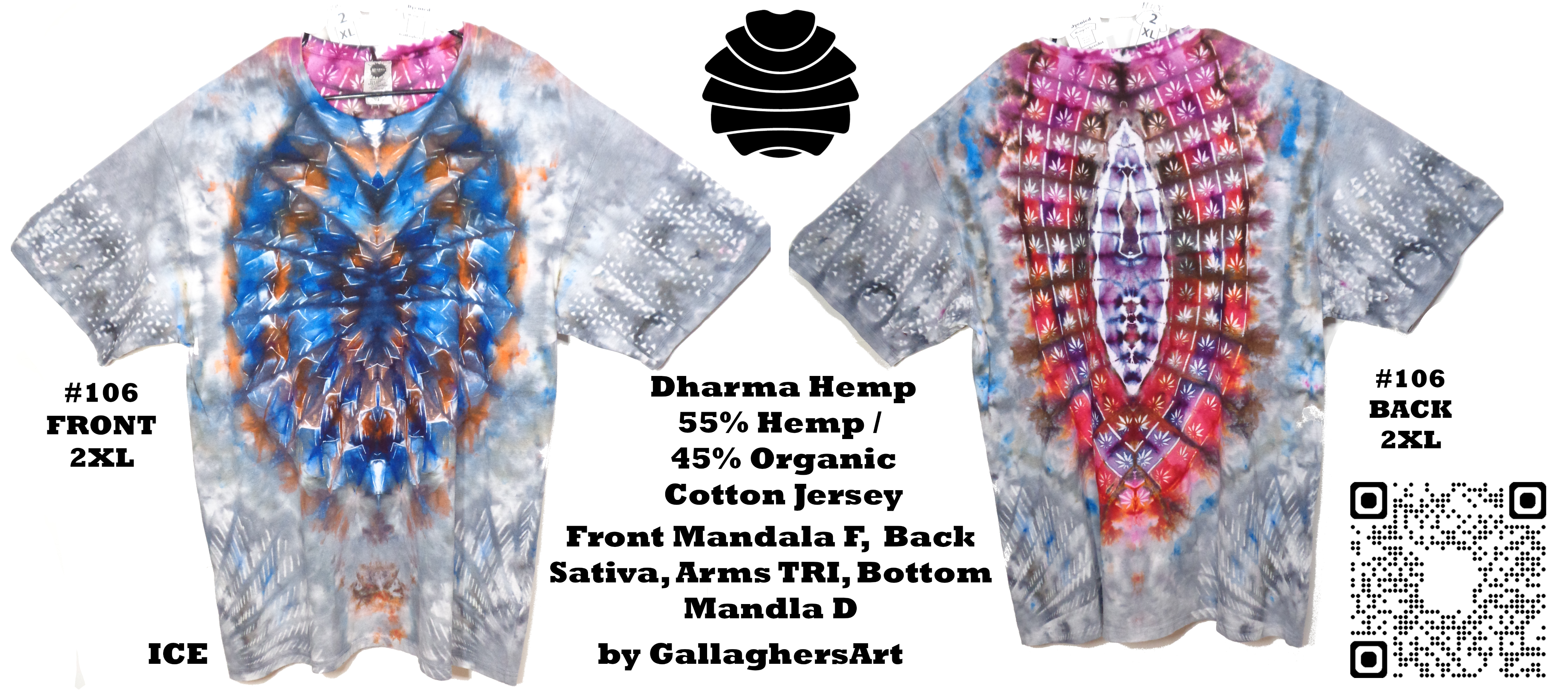 Gallaghersart 106 ga from Tie Dyenied #106 2XL Mandala v4 (F), Sativa (B), TRI and Slots, Hemp 7.5 oz  - #106 2XL