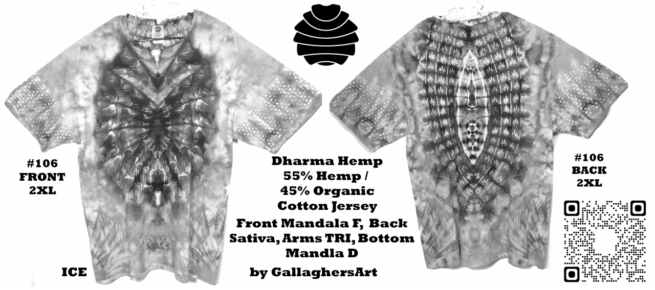Gallaghersart 106 ga from Tie Dyenied #106 2XL Mandala v4 (F), Sativa (B), TRI and Slots, Hemp 7.5 oz gallaghersart_106_ga.png  - #106 2XL