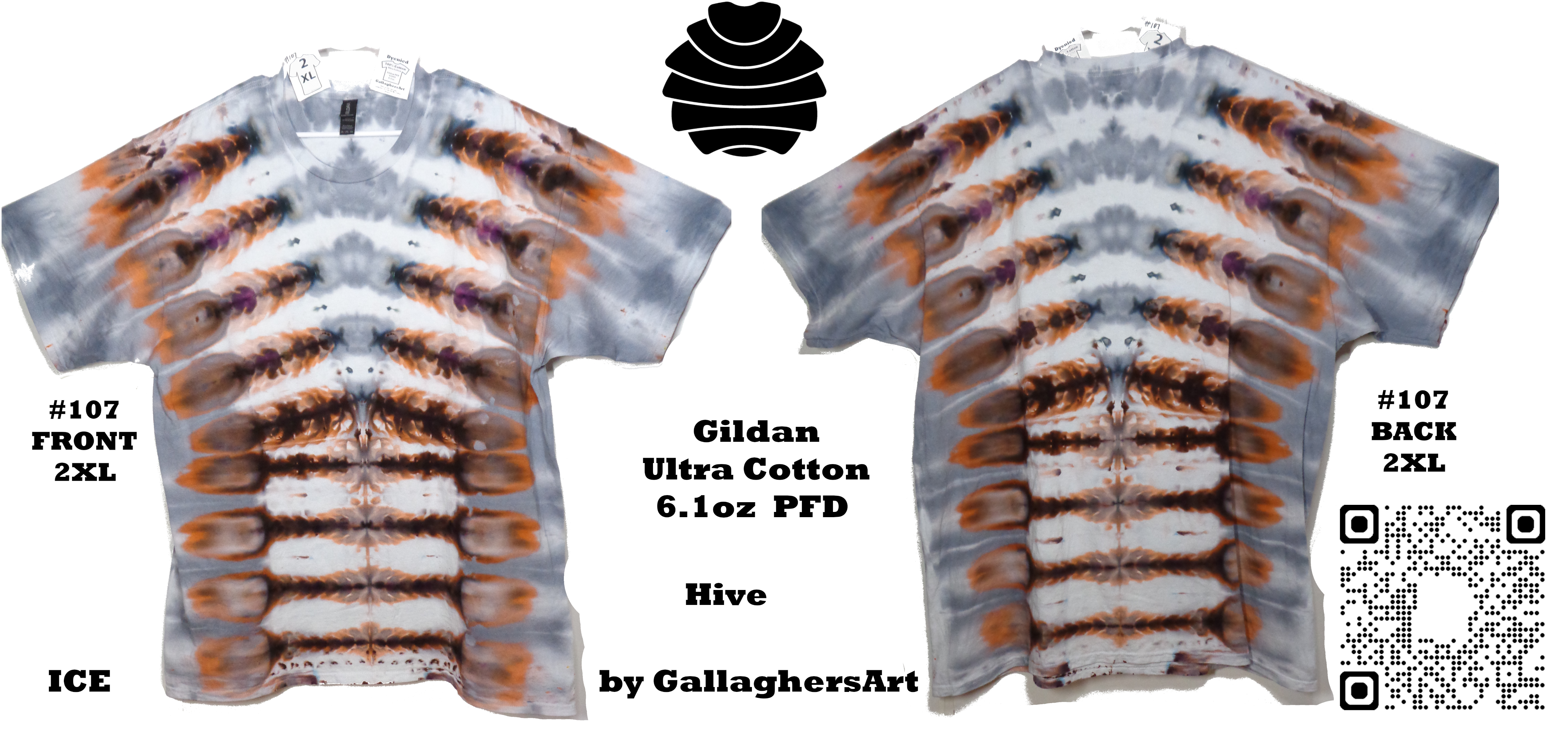Gallaghersart 107 ga from Tie Dyenied #107 2XL Hive, Gildan Ultra Cotton 6.1oz, PFD New Handmade Totally Unique  - #107 2XL