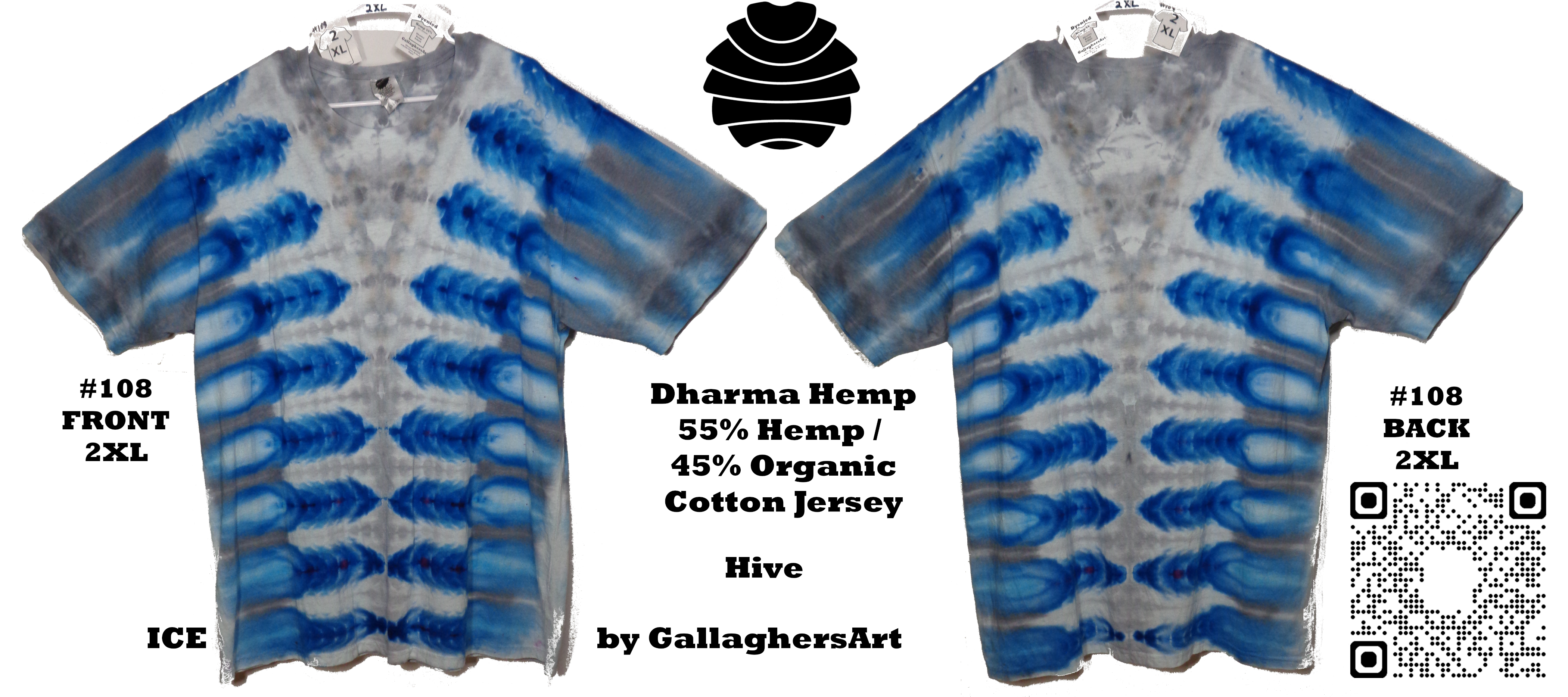 Gallaghersart 108 ga from Tie Dyenied #108 2XL Hive, Hemp and Organic Cotton 7.5 oz T-Shirt  - #108 2XL