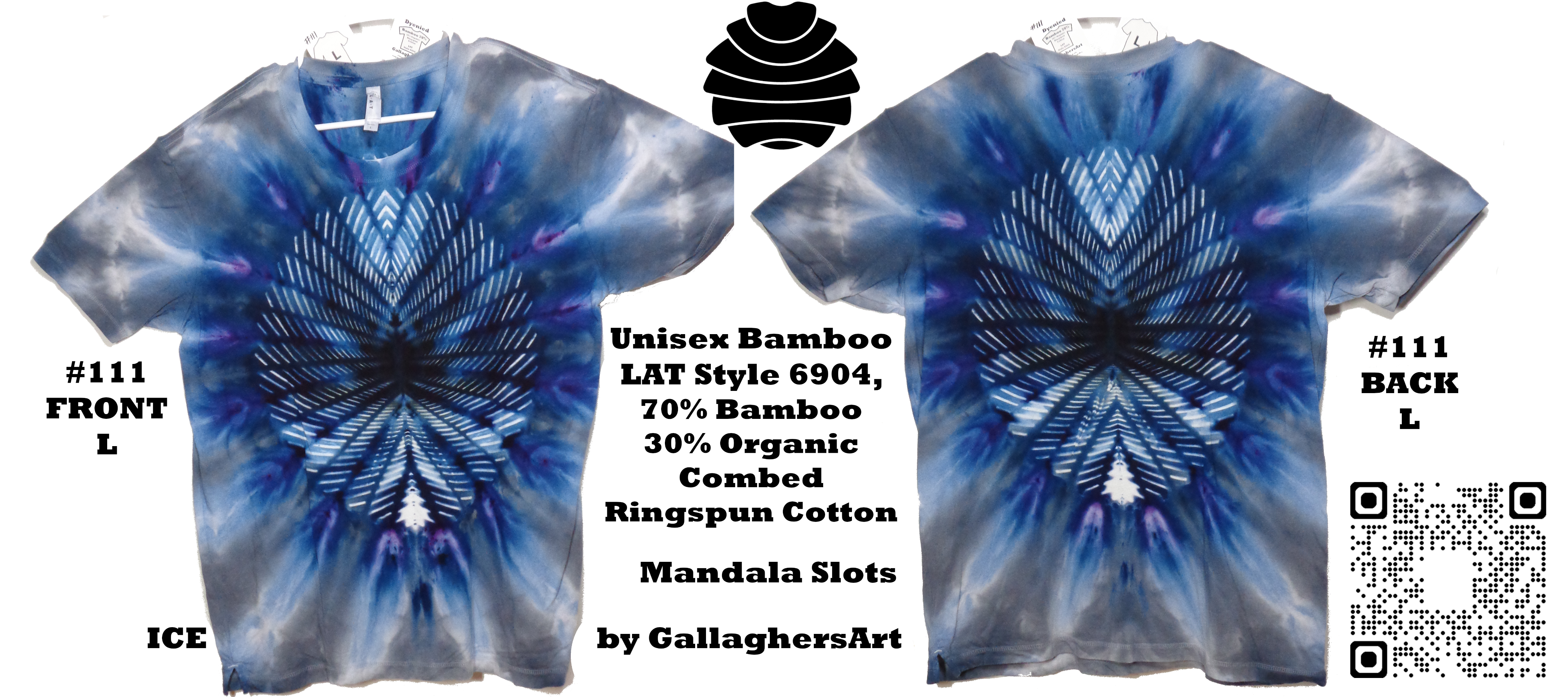 Gallaghersart 111 ga from Tie Dyenied #111 Large Mandala Slots. Unisex Bamboo / Ringspun Cotton 5.3oz  - #111 Large