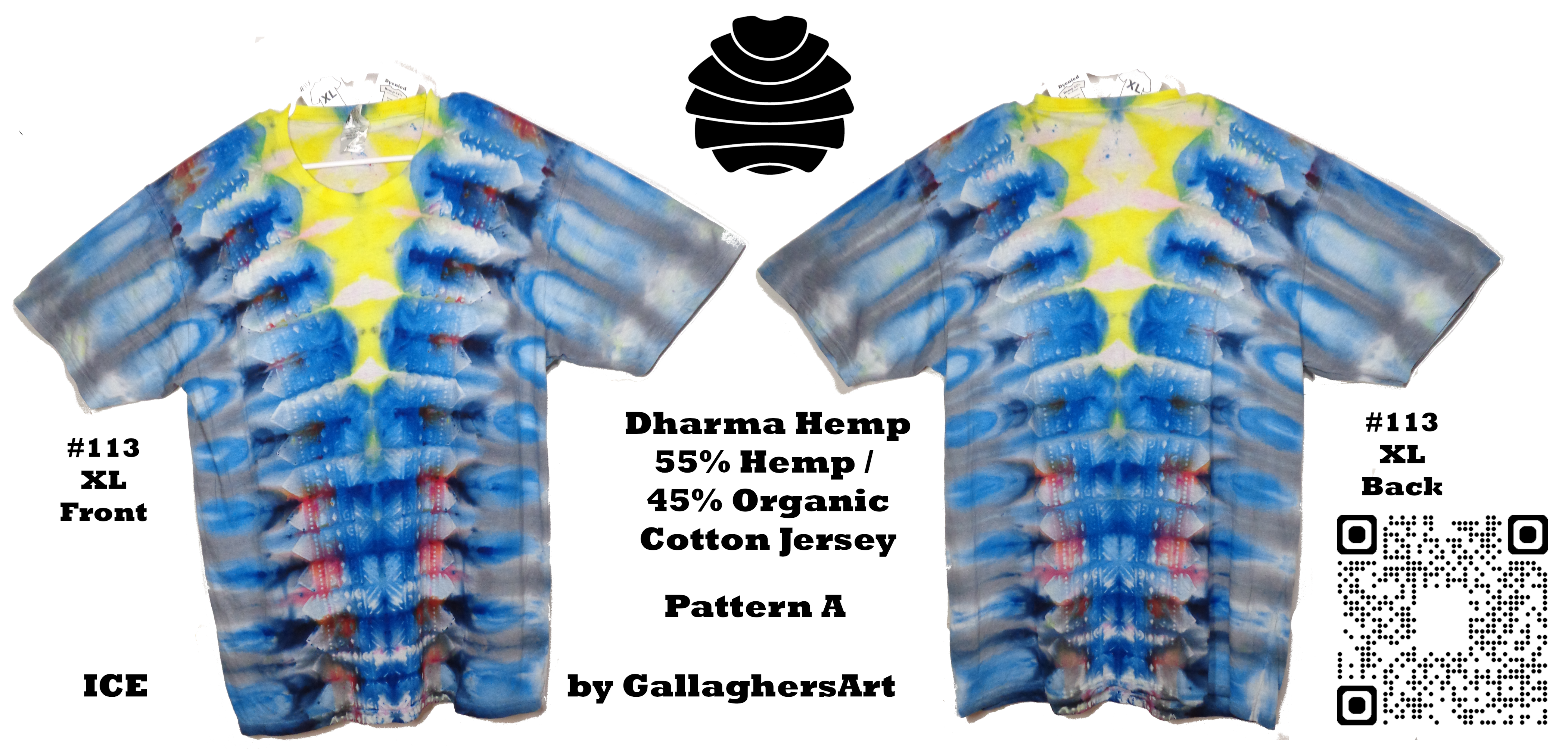 Gallaghersart 113 ga from Tie Dyenied #113 XL Pattern A. Hemp and Organic Cotton 7.5 oz T-Shirt  - #113 XL