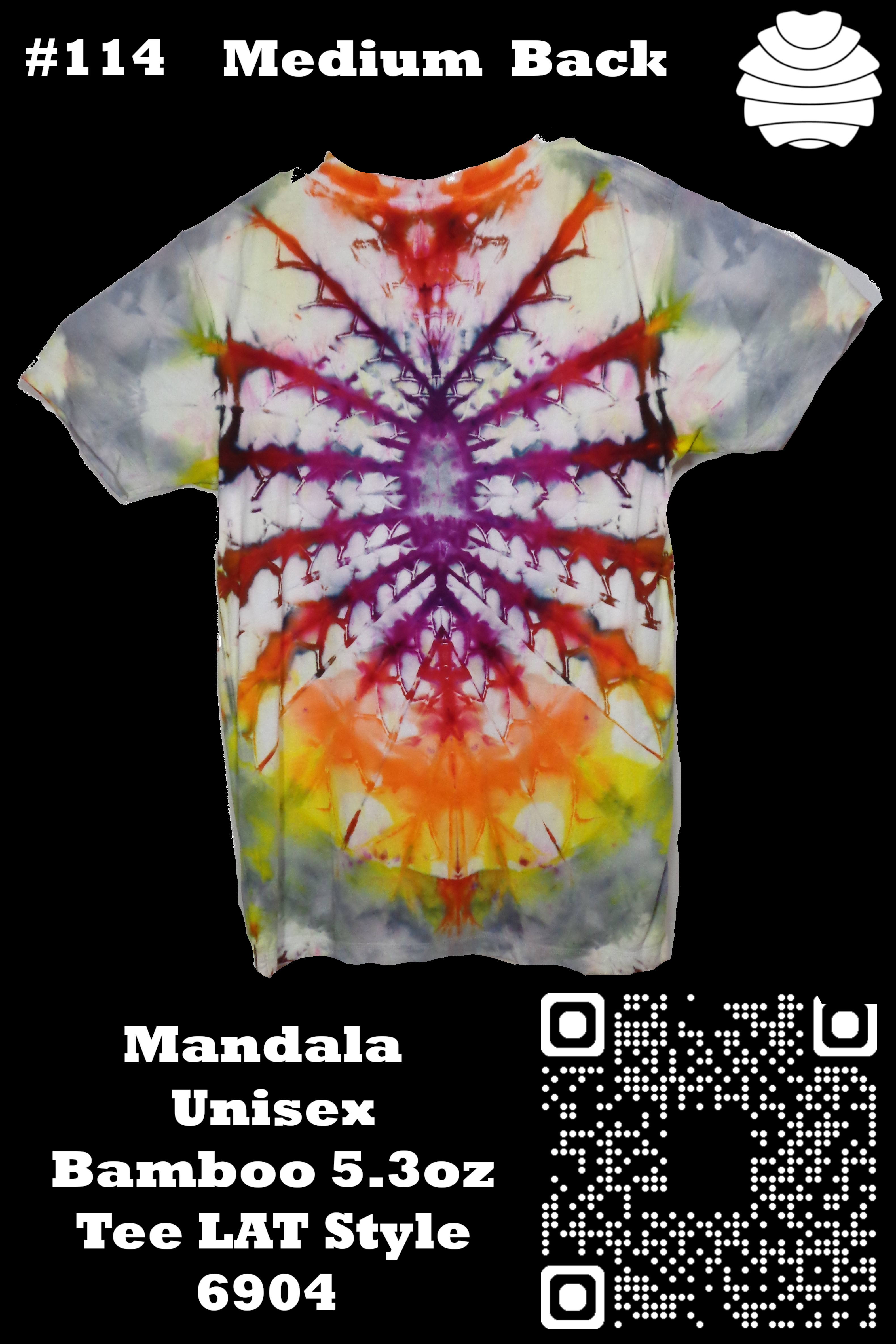 4x6 114 b from Tie Dyenied #114 Medium Mandala Unisex Bamboo / Ringspun Cotton 5.3oz  - #114 Medium  Mandala Unisex Bamboo / Ringspun Cotton 5.3oz