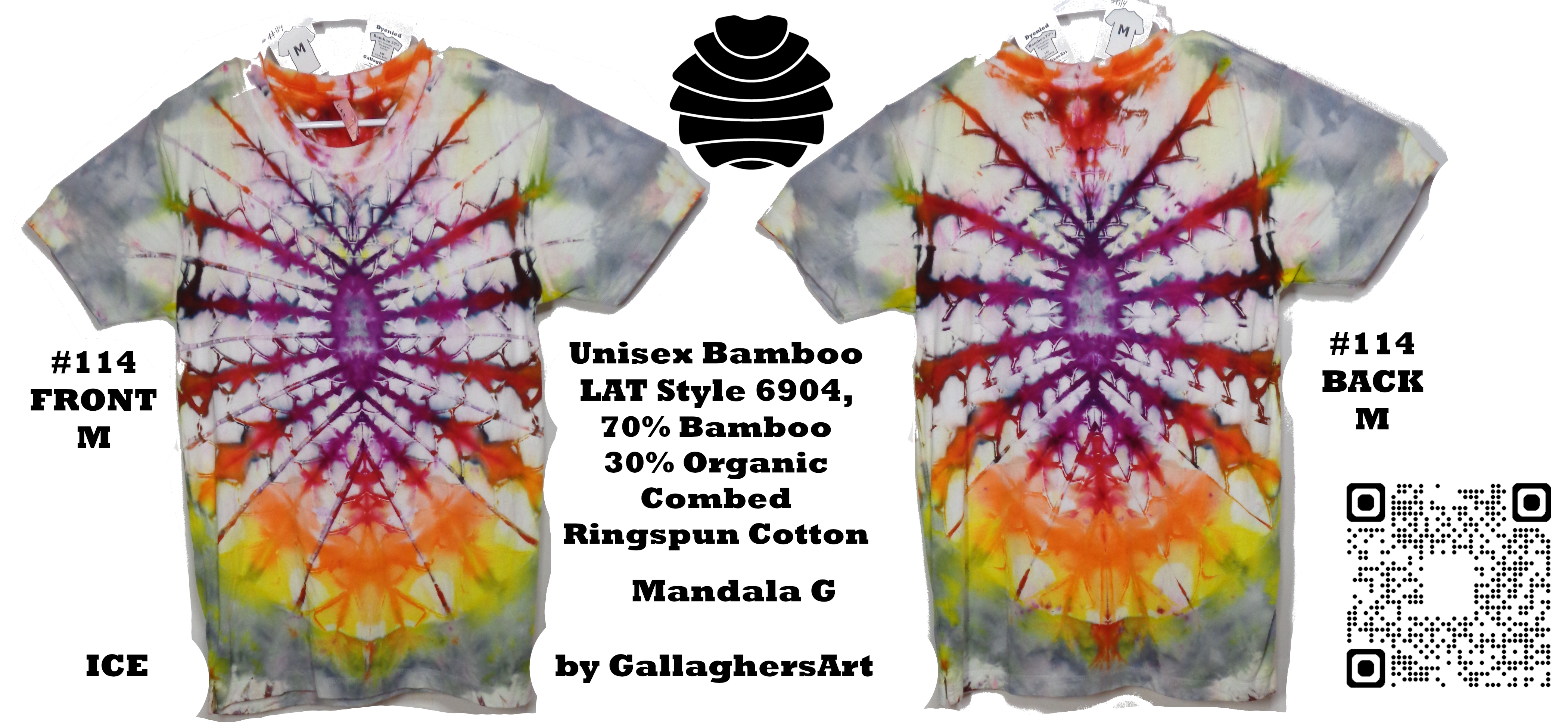 Gallaghersart 114 ga from Tie Dyenied #114 M Mandala Unisex Bamboo / Ringspun Cotton 5.3oz  - #114 Medium