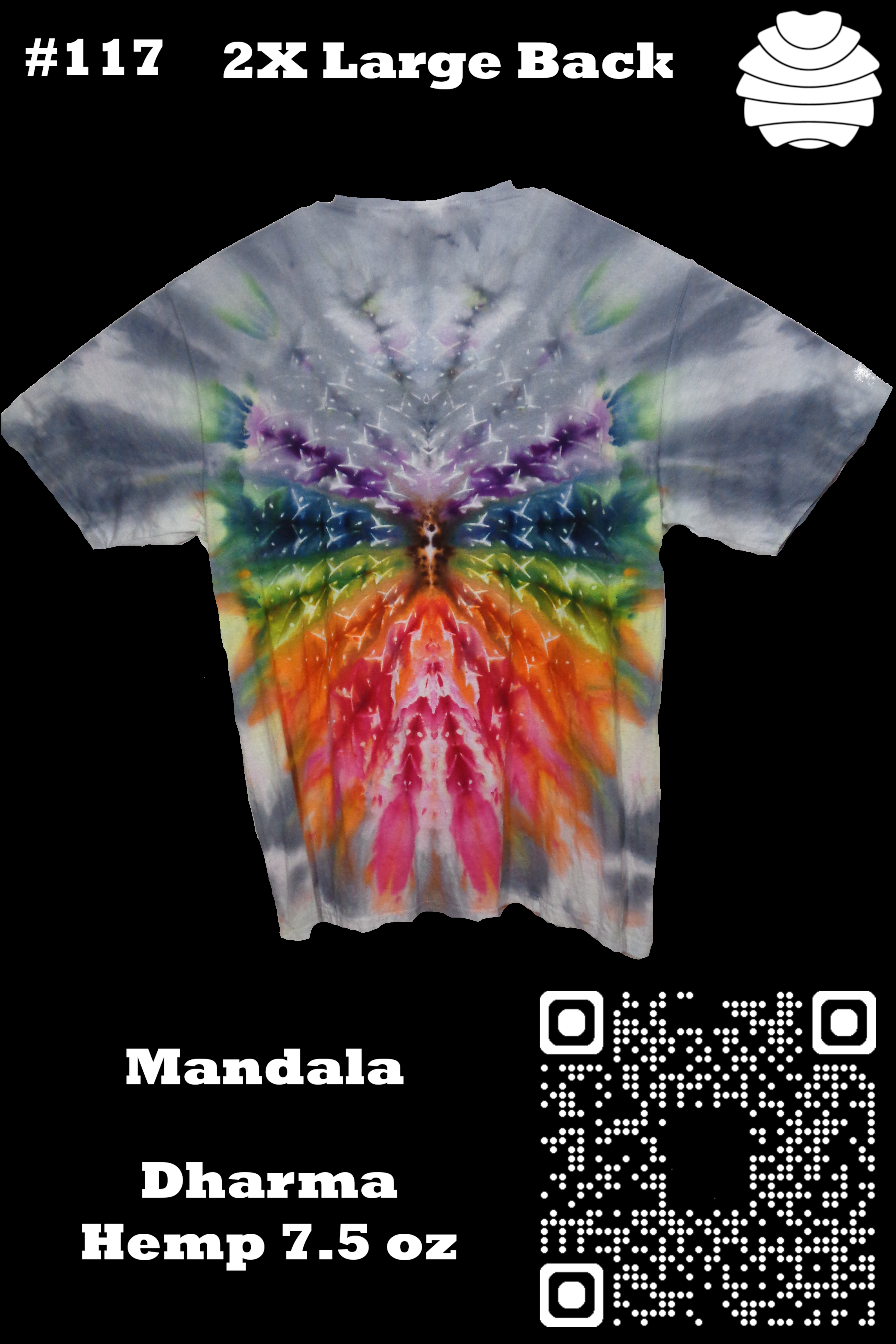 4x6 117 b from Tie Dyenied #117 2XL  Mandala Hemp and Organic Cotton 7.5 oz T-Shirt   - #117 2XL  Mandala Hemp and Organic Cotton 7.5 oz T-Shirt