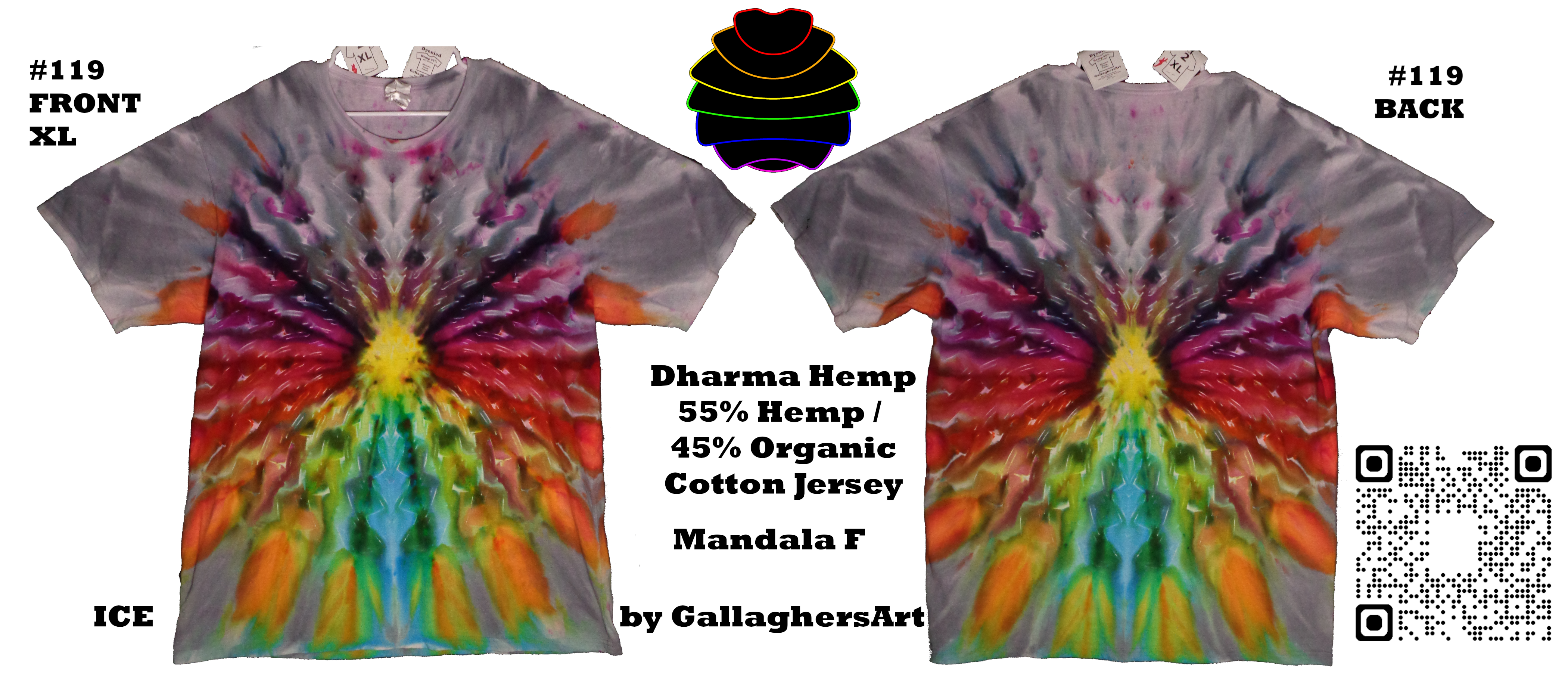 Gallaghersart 119 ga from Tie Dyenied #119 2XL Mandala Hemp and Organic Ringspun Cotton 7.5 oz T-Shirt  - #119 2XL