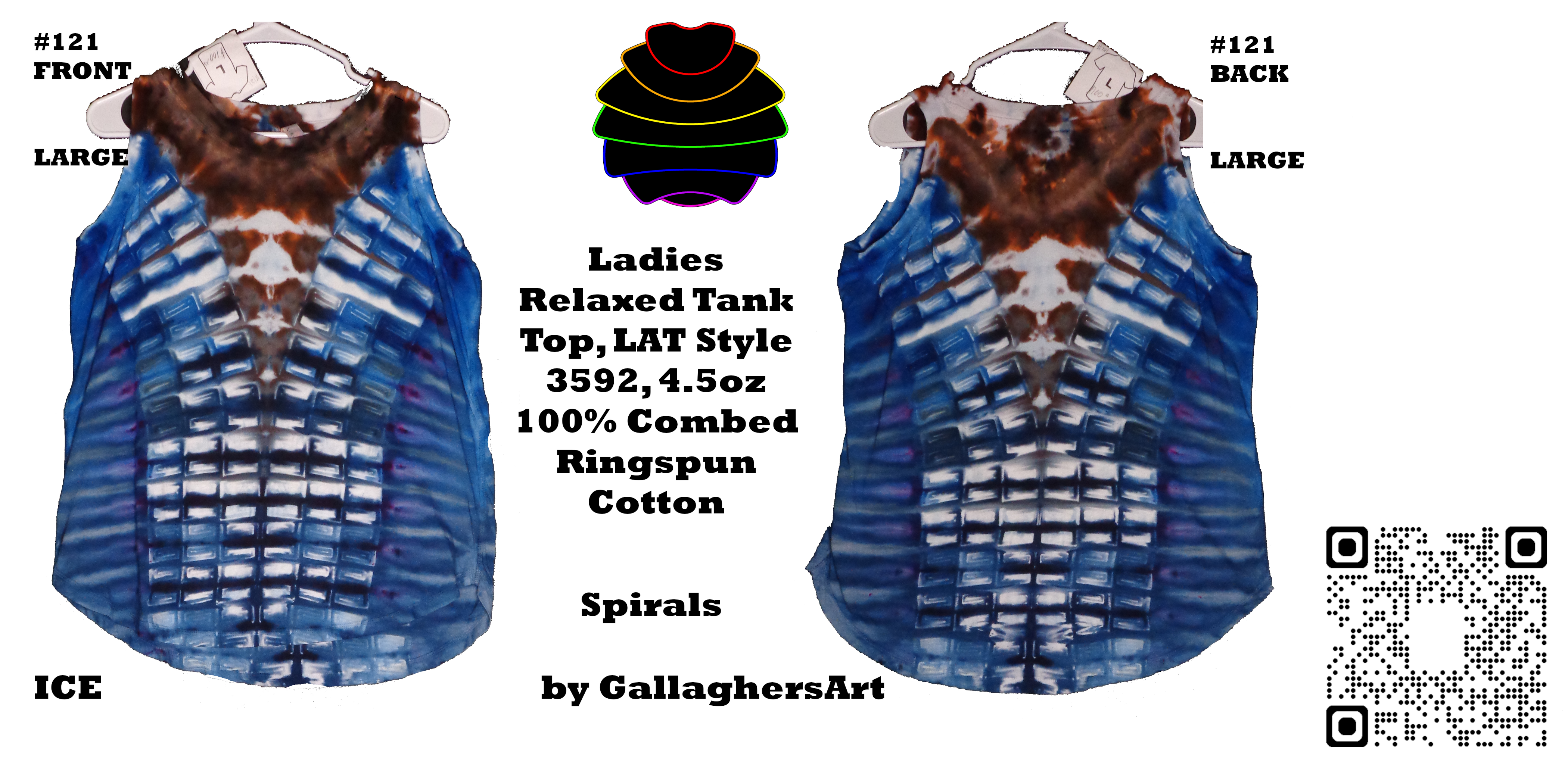 Gallaghersart 121 ga from Tie Dyenied #121 L Sprials. Ladies Relaxed Tank Top, Combed Ringspun Cotton  - #121 Large