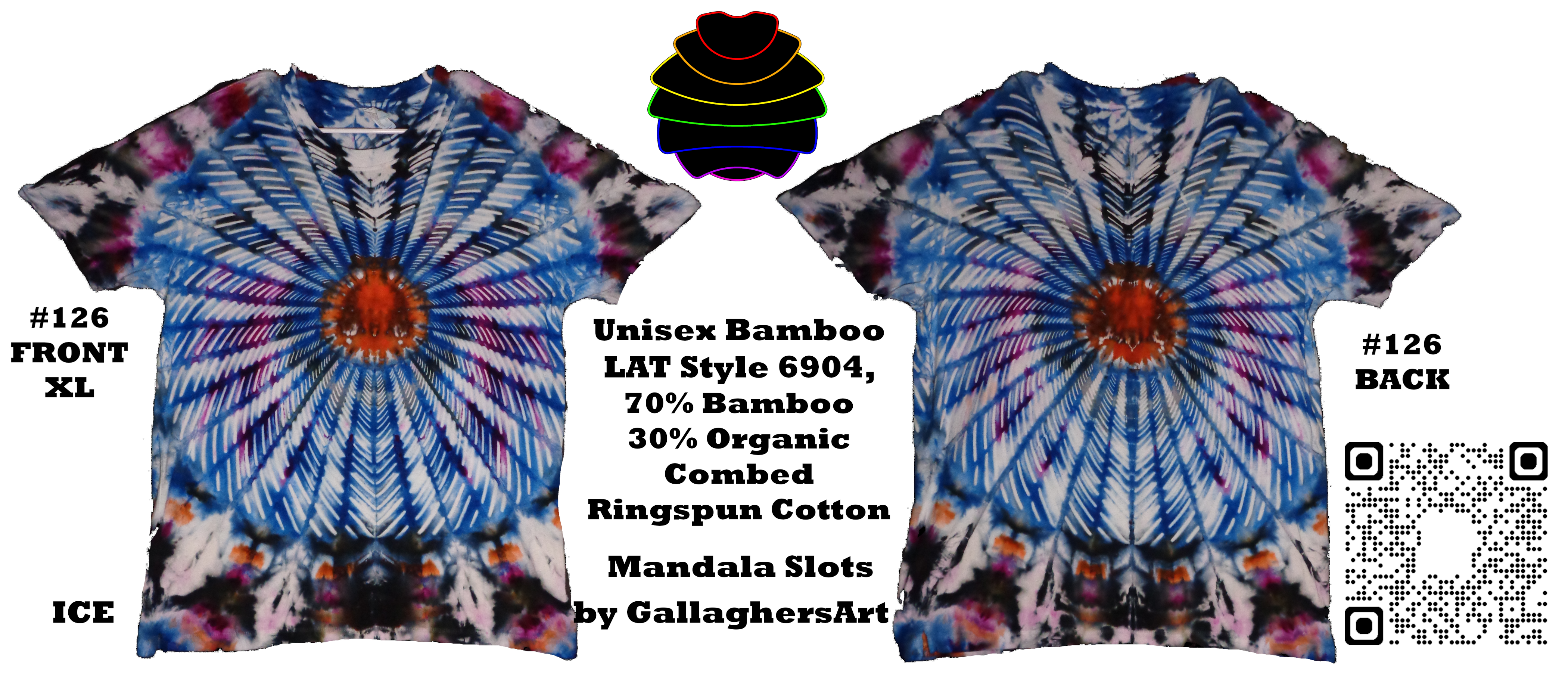 Gallaghersart 126 ga from Tie Dyenied #126 XL Mandala Slots, Unisex Bamboo / Ringspun Cotton 5.3oz  - #126 XL 