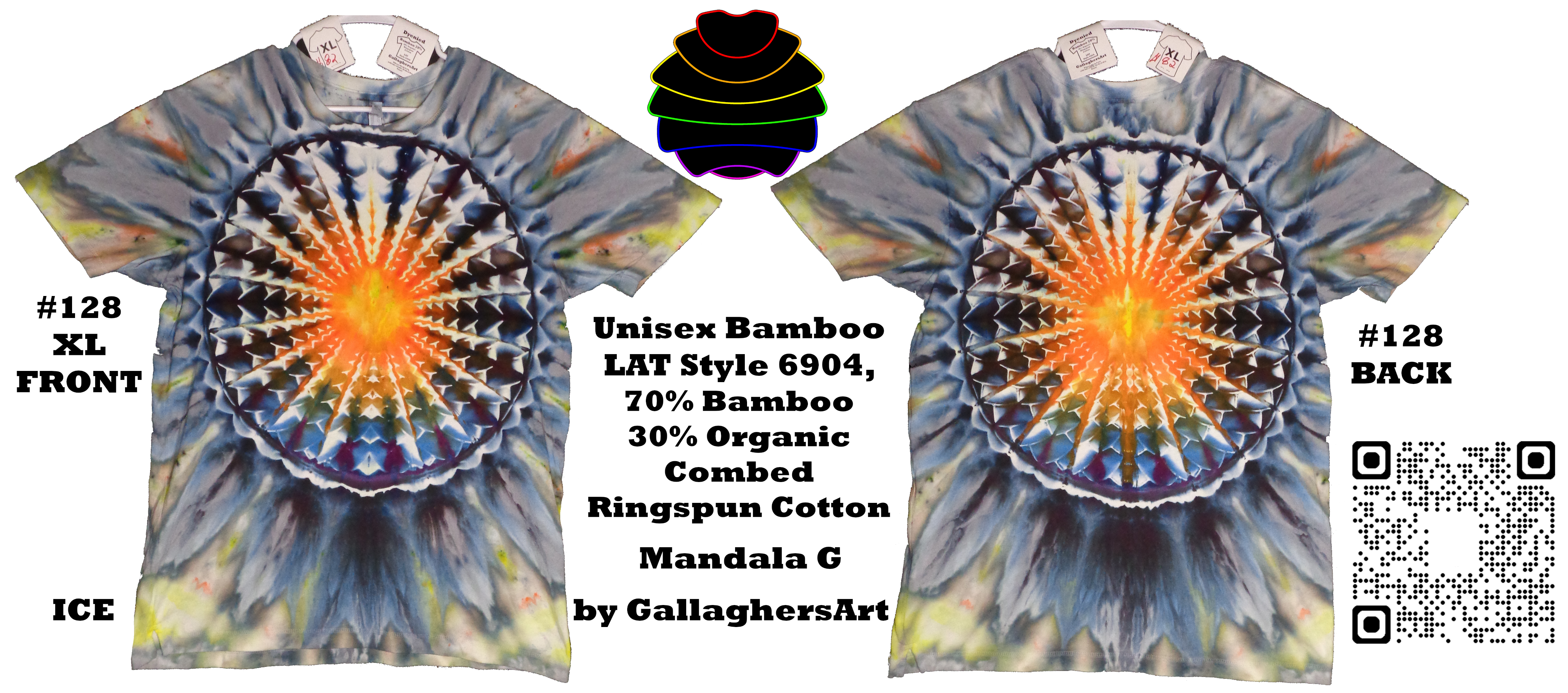 Gallaghersart 128 ga from Tie Dyenied #128 XL Mandala, Unisex Bamboo / Ringspun Cotton 5.3oz  - #128 XL Mandala.