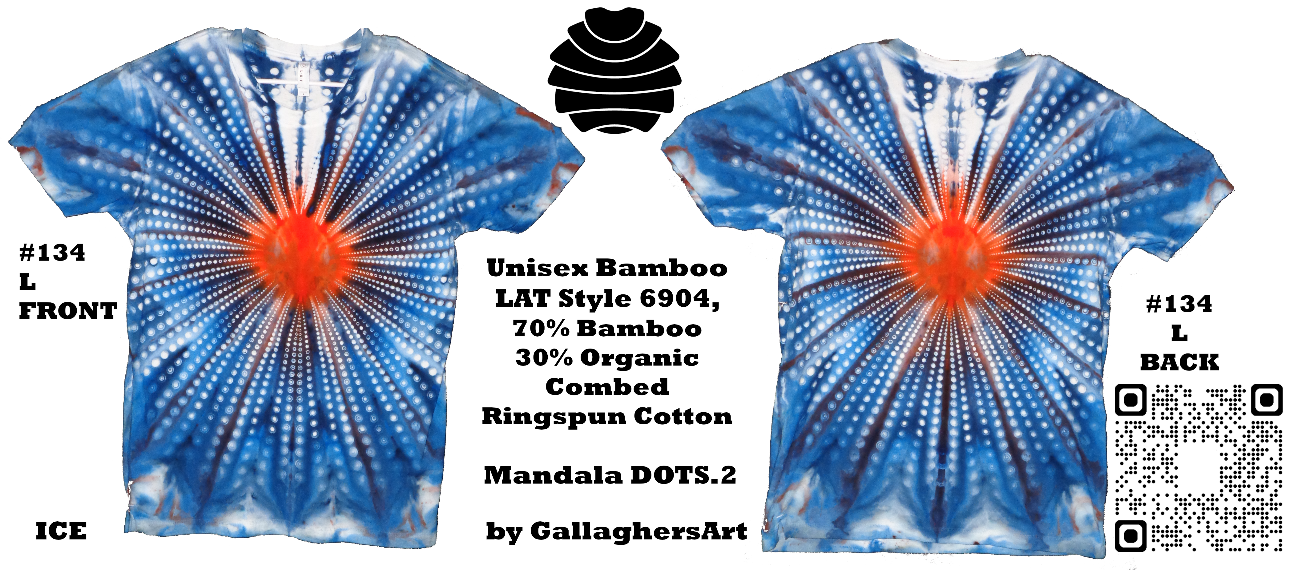 Gallaghersart 134 ga from Tie Dyenied #134 Large, Mandala Dots Big, Unisex Bamboo / Ringspun Cotton 5.3oz  - #134