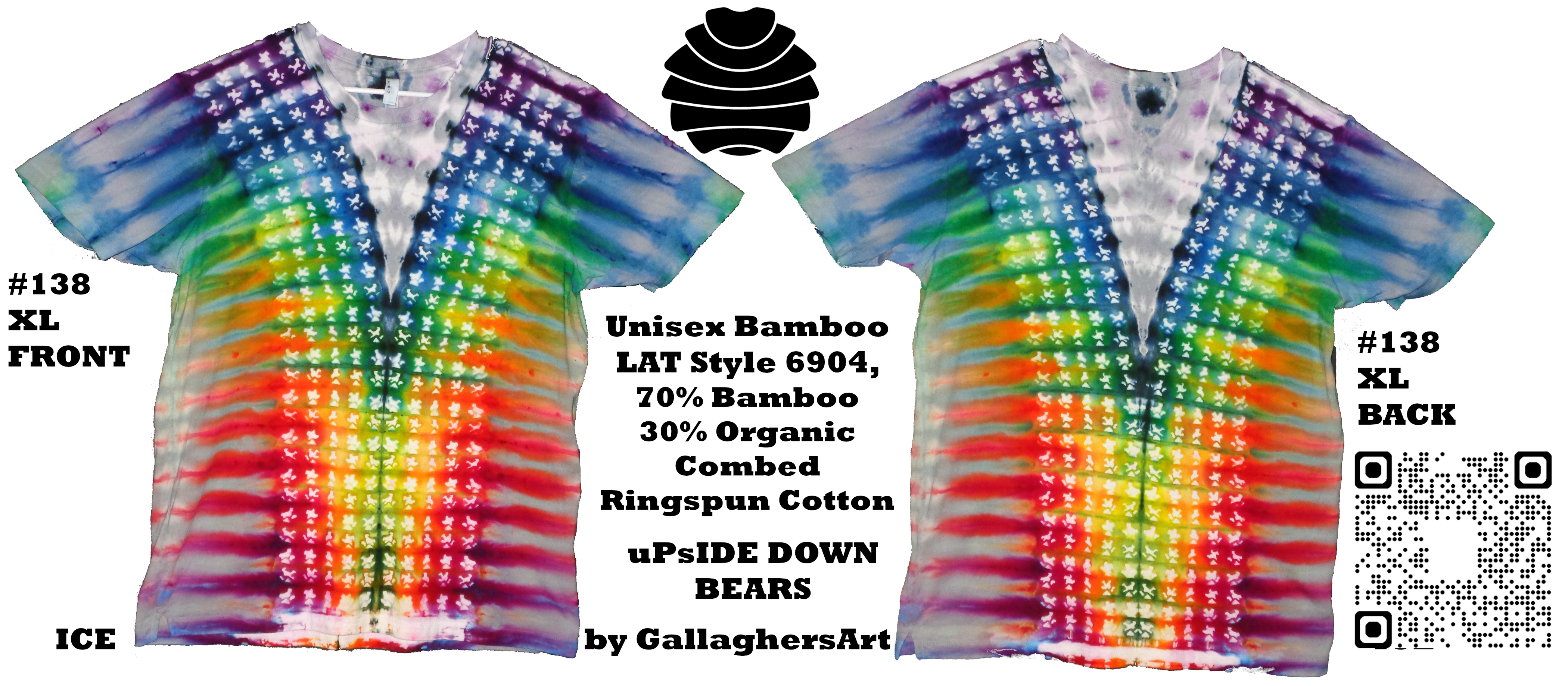 Gallaghersart 138 ga from Tie Dyenied #138 XL, Up Side Down Bears. Unisex Bamboo 5.3oz Tee LAT Style 6904 Combed Ringspun Cotton  - #138