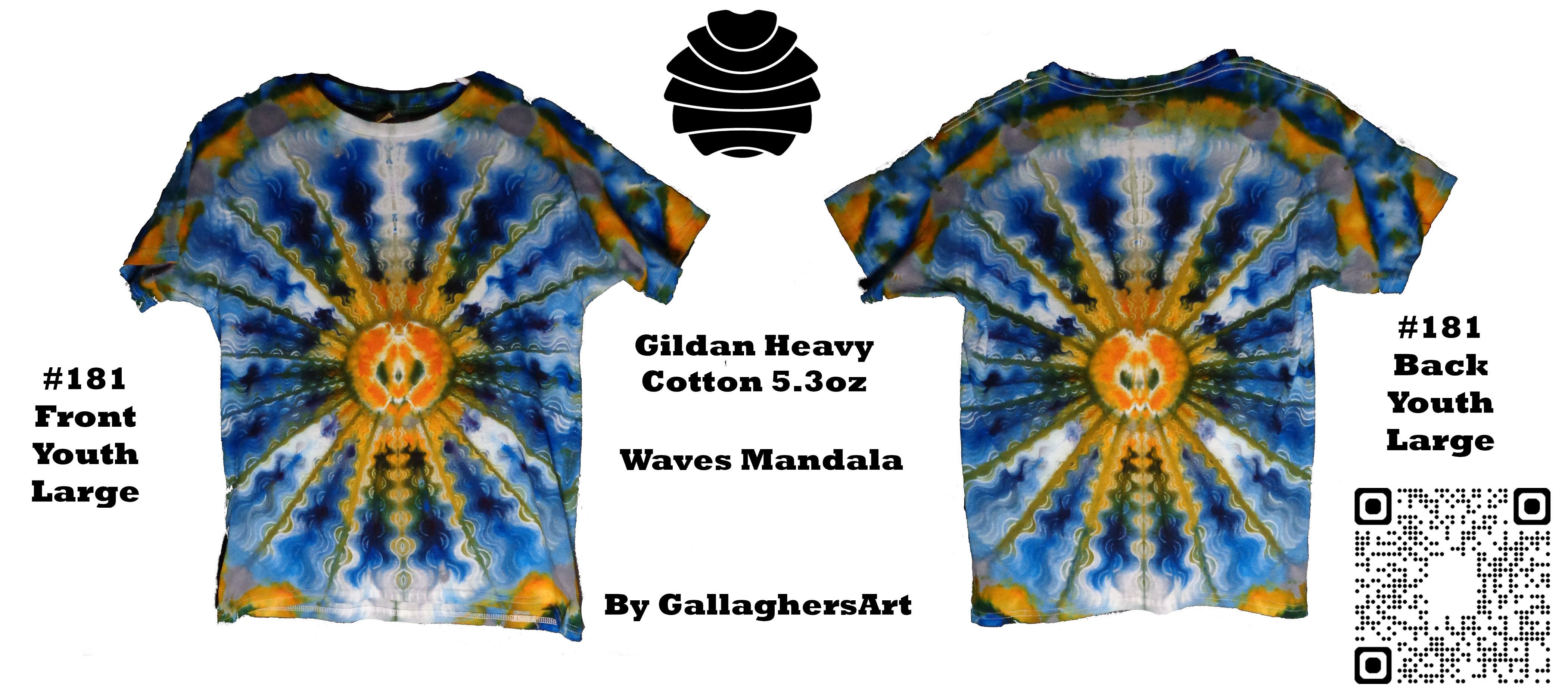 181 ga from Tie Dyenied #181 Youth L Mandala Waves Gildan Heavy Cotton 5.3oz  - #181 Youth Large Mandala Waves Gildan Heavy Cotton 5.3oz