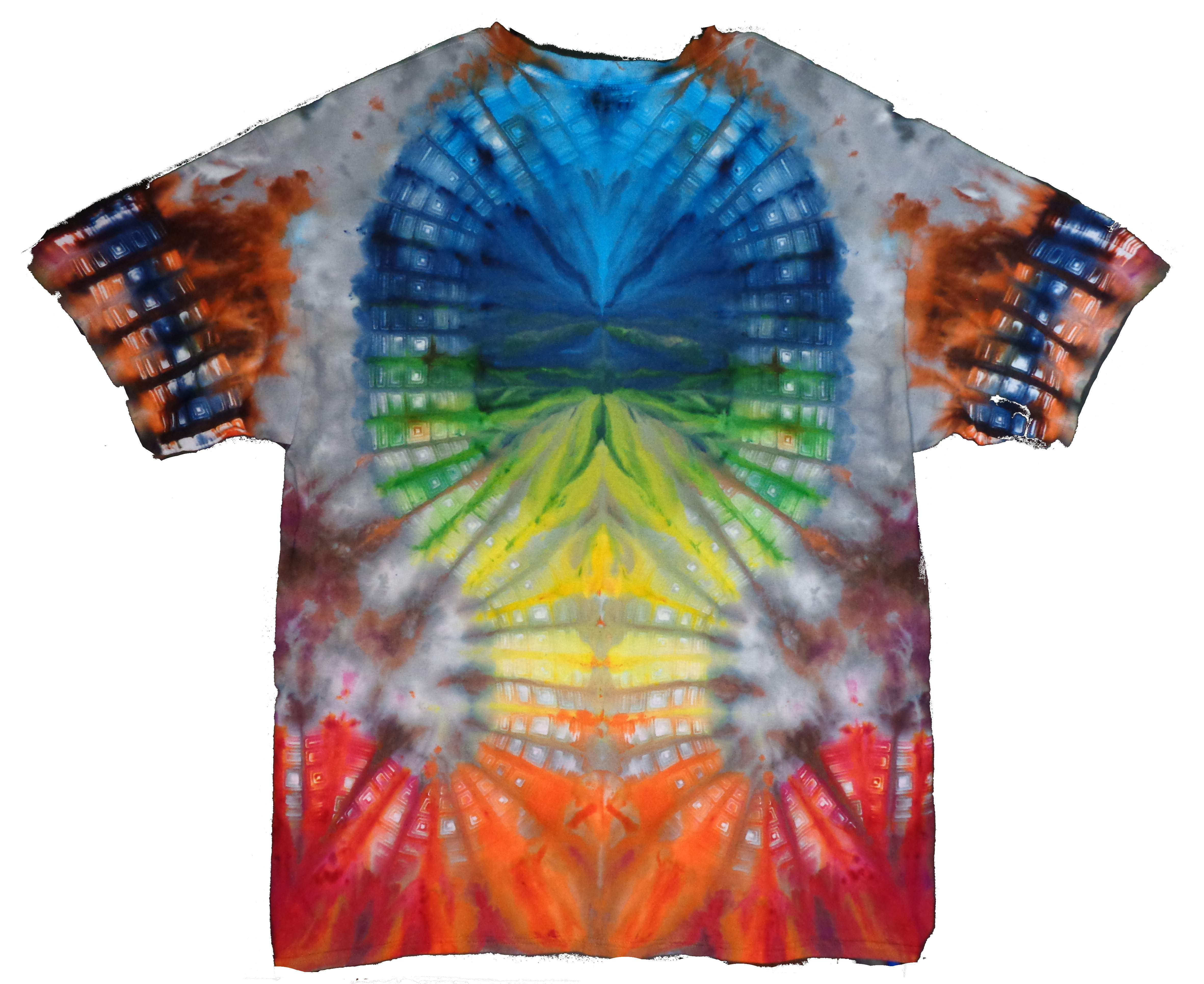 193 b from Tie Dyenied #193 2X Large, (F) Mandala Waves, (B, arms) Square Galaxy. Gildan Ultra Cotton 6.1oz, PFD  - #193