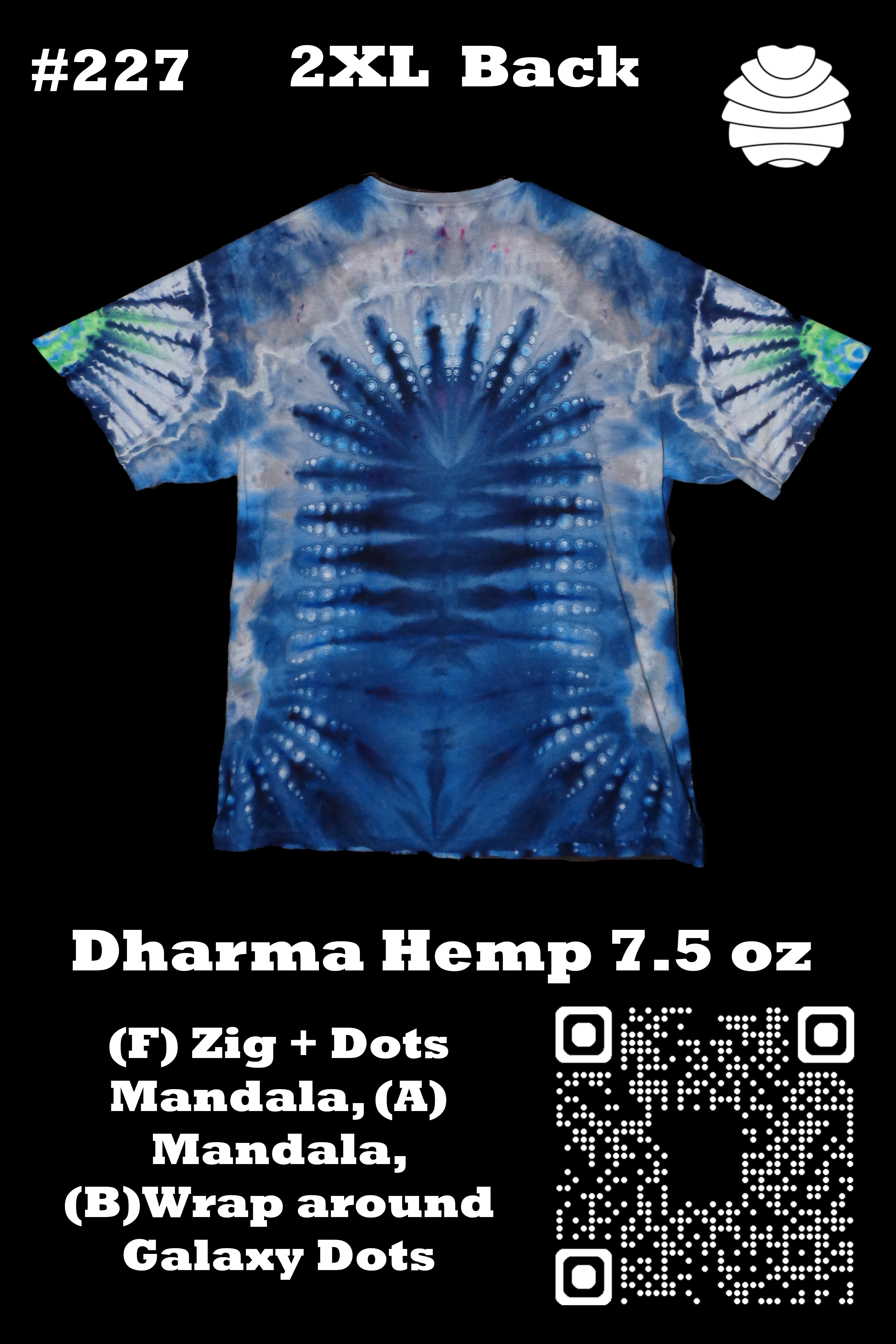 4x6 227 b from Tie Dyenied #227 2X Large, Hemp, Dual Sides  Zig Dots Mandala, Mandala and Galaxy 