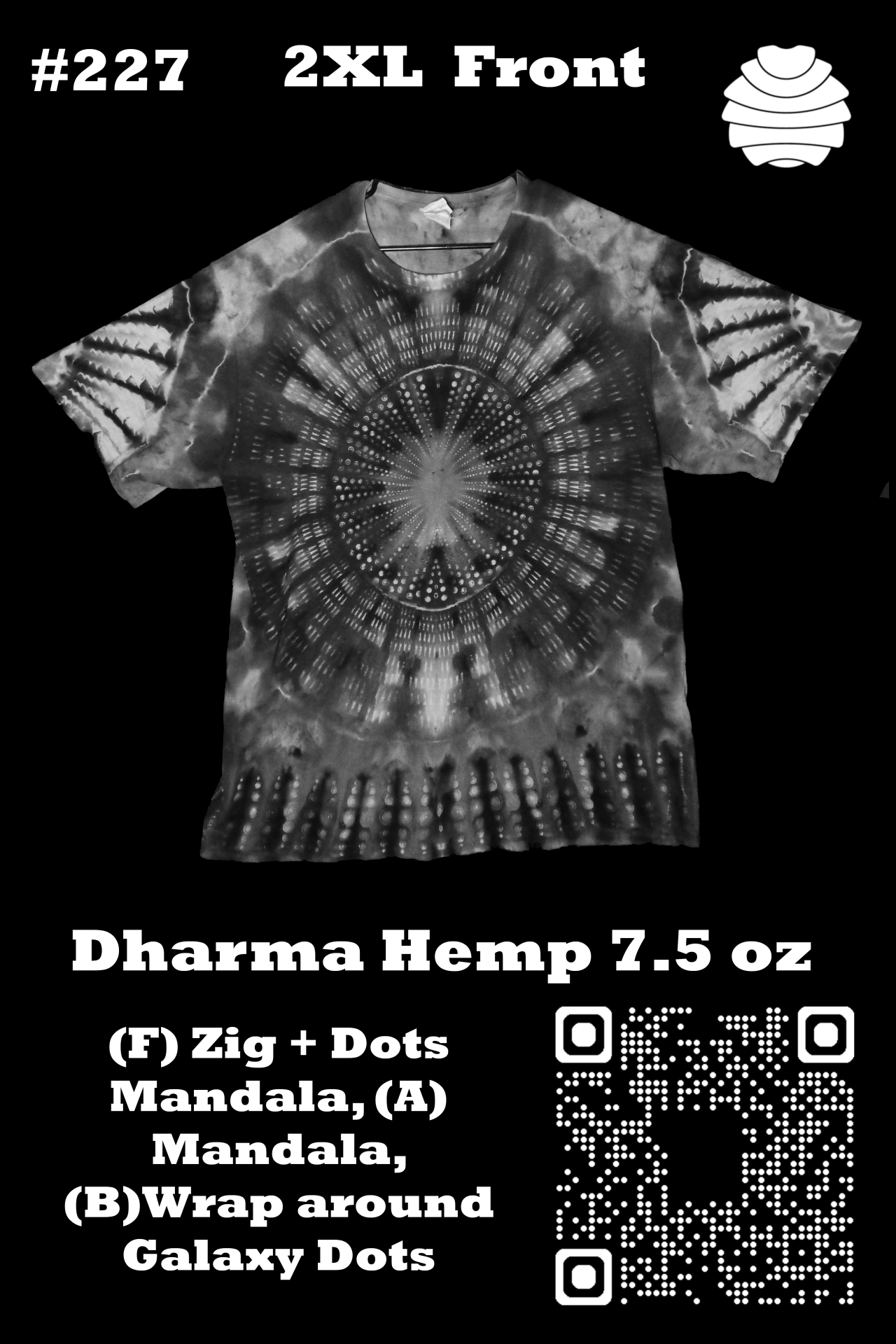 4x6 227 f from Tie Dyenied #227 2X Large, Hemp, Dual Sides  Zig Dots Mandala, Mandala and Galaxy 4x6_227_f.png  - #227 2X Large, Hemp