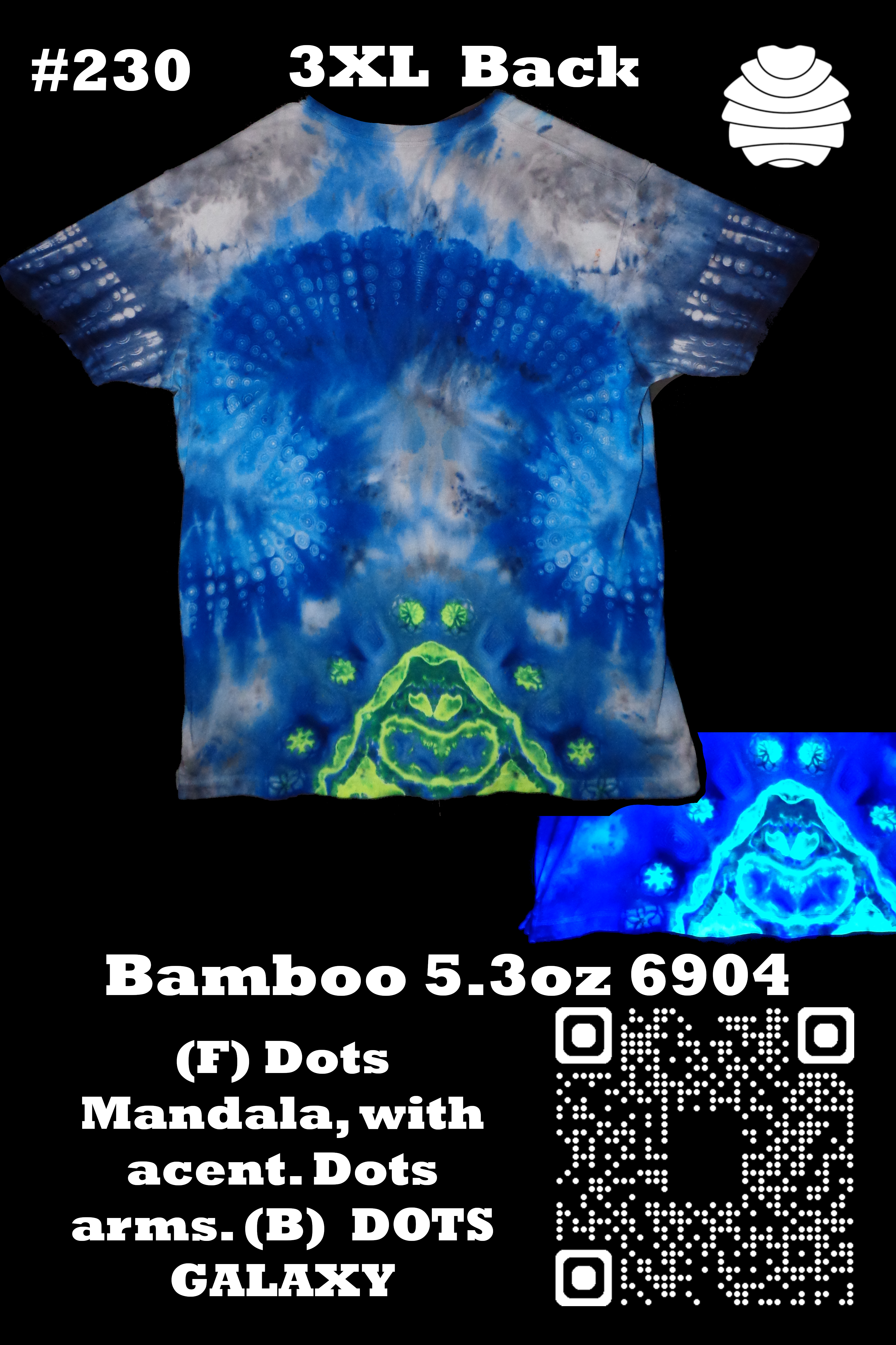 4x6 230 b from Tie Dyenied #230 3X Large, Bamboo 5.3oz Tee LAT Style 690, Dots Mandala and Galaxy  - #230