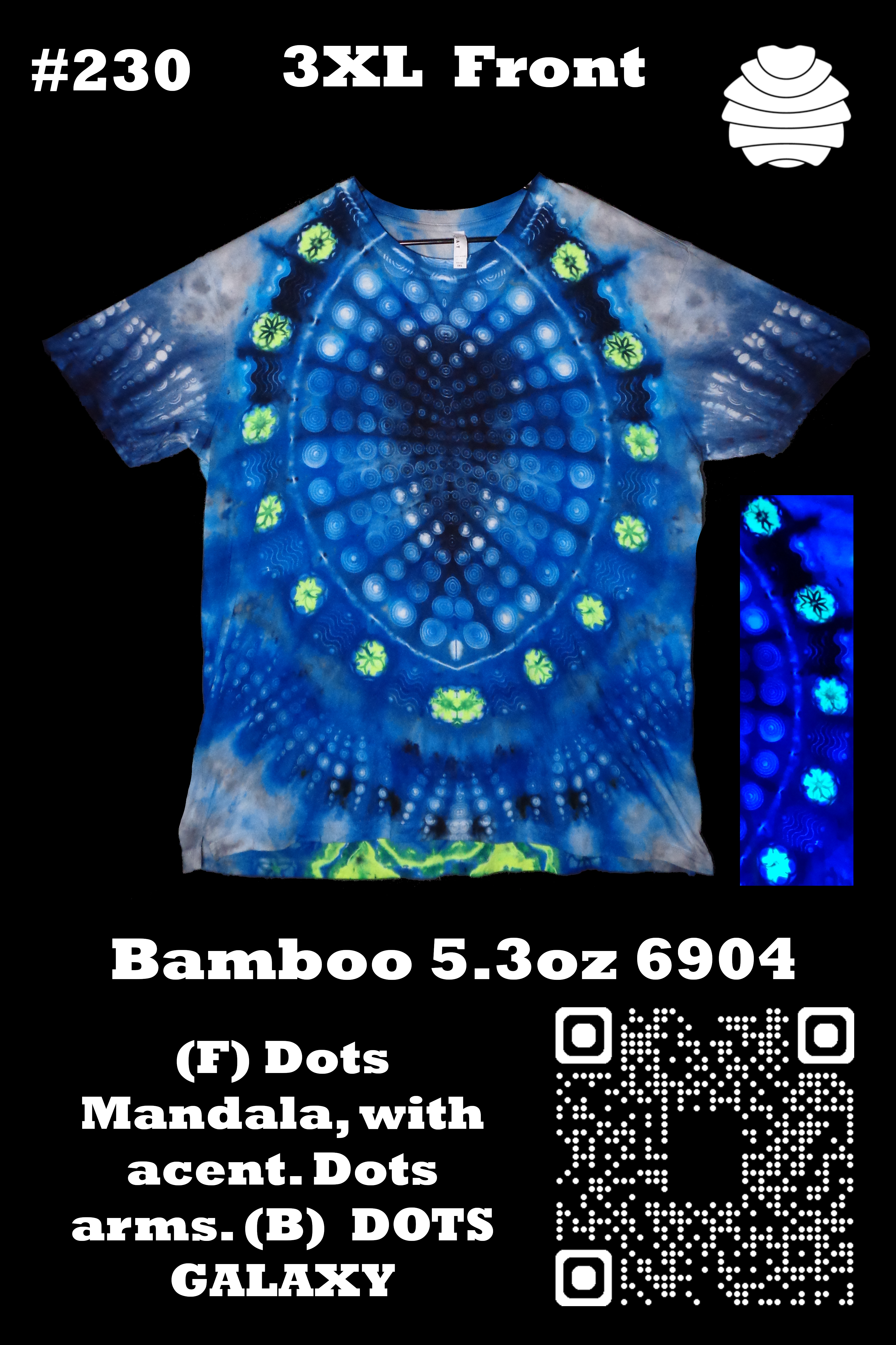 4x6 230 f from Tie Dyenied #230 3X Large, Bamboo 5.3oz Tee LAT Style 690, Dots Mandala and Galaxy  - #230 3X Large, Bamboo 5.3oz Tee LAT Style 690