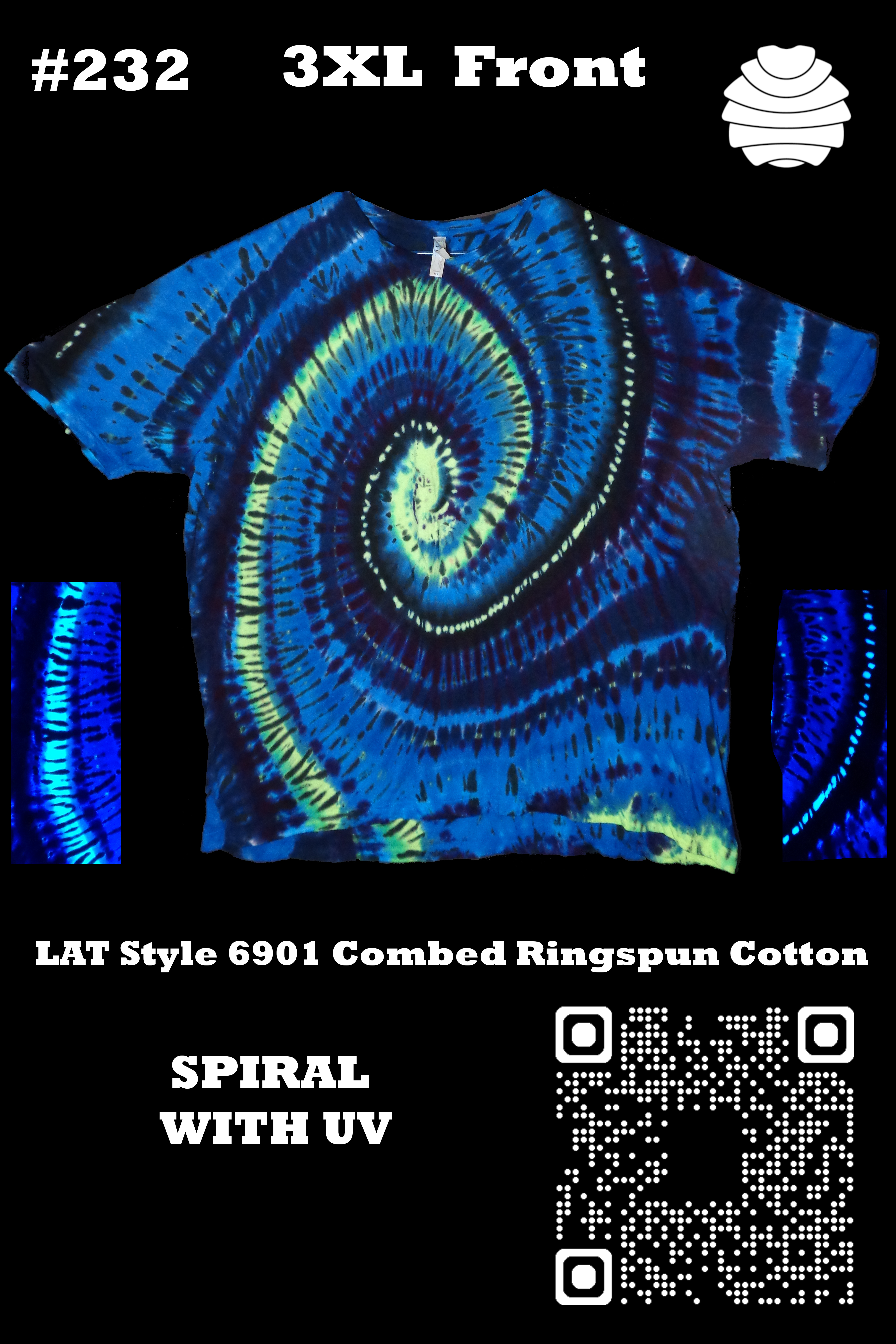 4x6 232 f from Tie Dyenied #232 3X Large, Spiral,  LAT Style 6901 Combed Ringspun Cotton  - #232 3X Large, Spiral,  LAT Style 6901 Combed Ringspun Cotton
