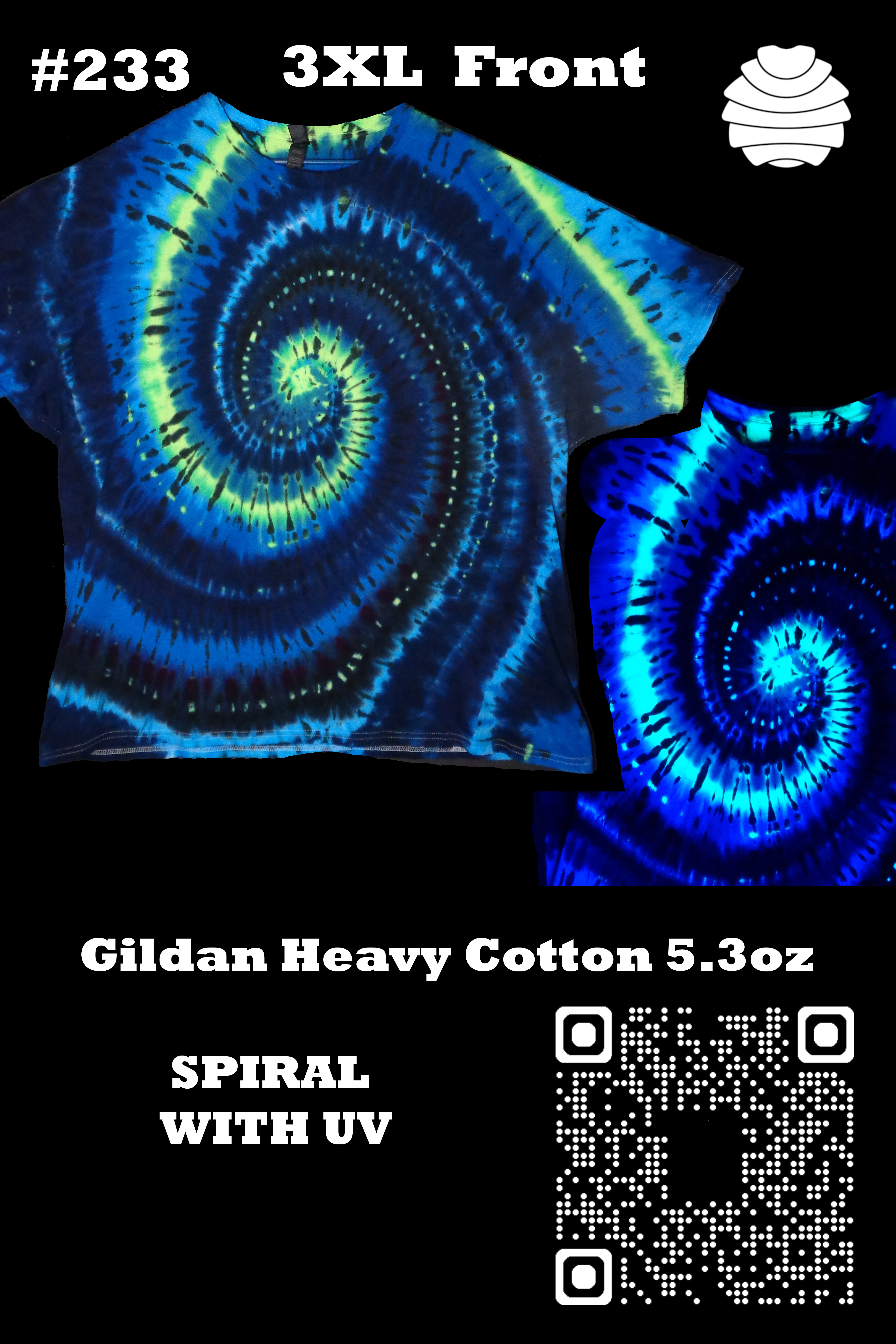 4x6 233 f from Tie Dyenied #233 3X Large, Gildan Heavy Cotton 5.3oz, Spiral UV  - #233 3X Large, Gildan Heavy Cotton 5.3oz, Spiral UV