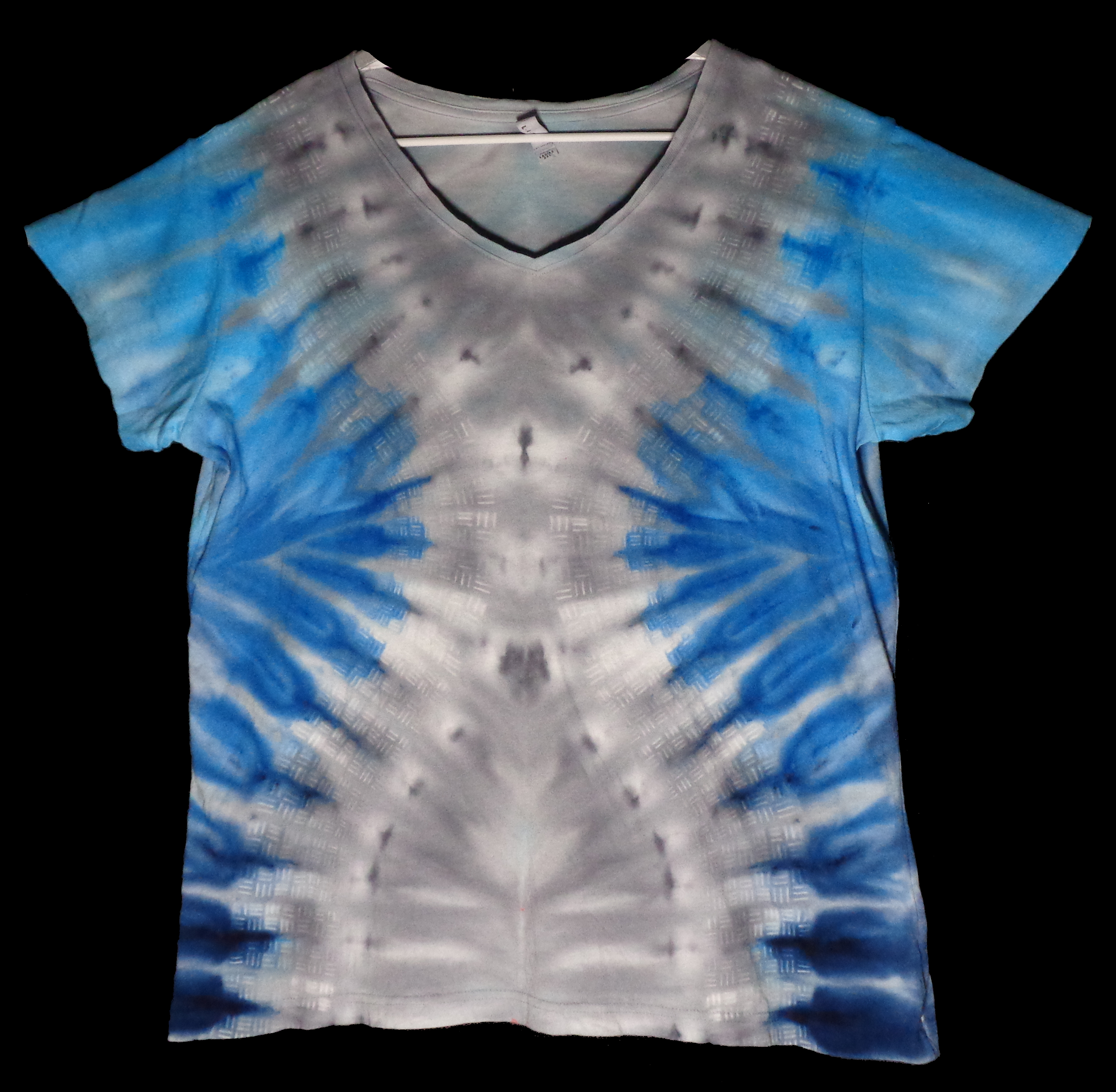 199 f from Tie Dyenied #199 2XL Waves, Ladies V-neck LAT Style 3587, 5.5 oz. Combed Ringspun Cotton 