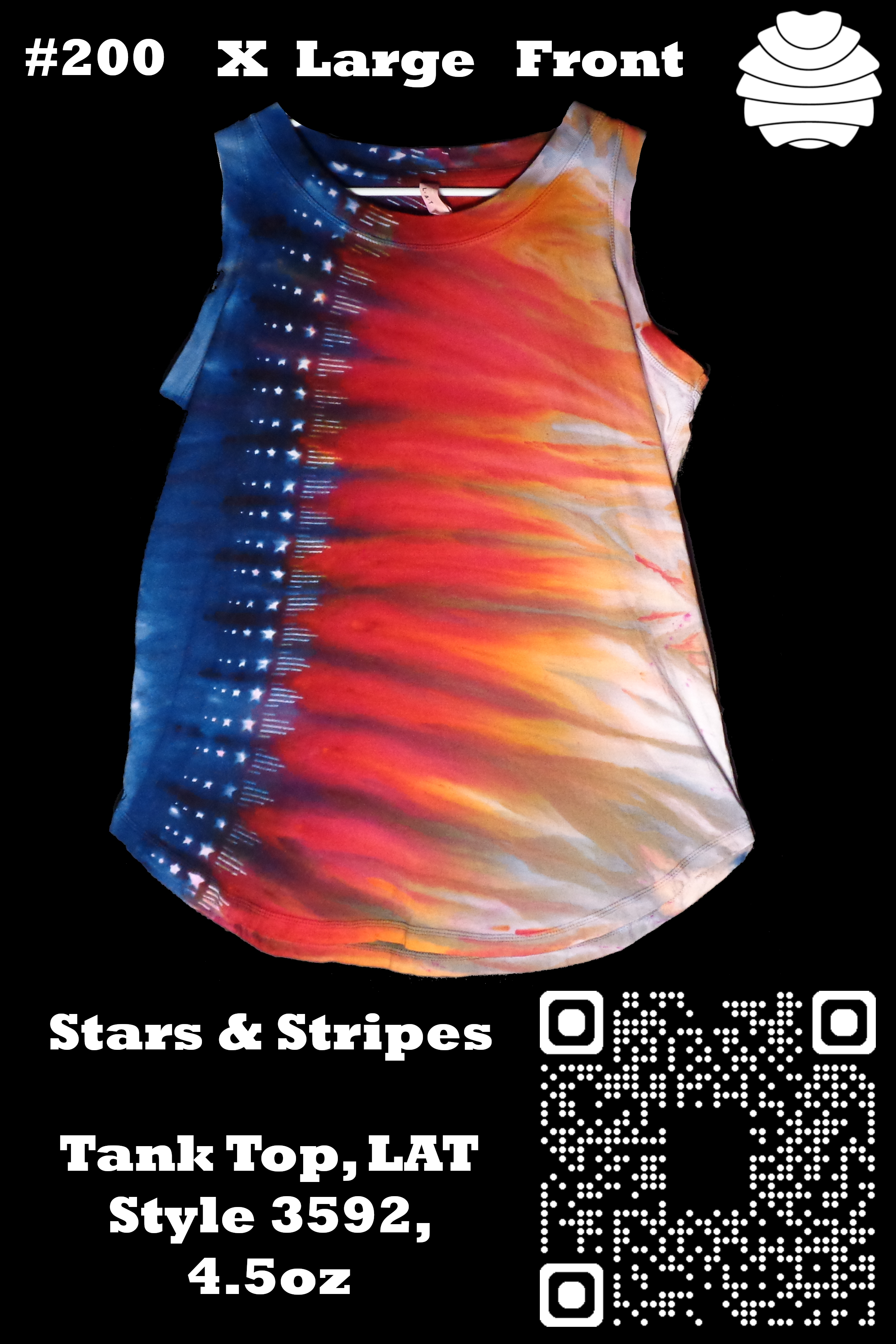 4x6 200 f from Tie Dyenied #200 X Large, Stars and Stripes, ​Ladies Tank Top, LAT Style 3592, 4.5oz 100% Combed Ringspun Cotton 4x6_200_f.png - #200 X Large, Stars and Stripes, ​Ladies Tank Top, LAT Style 3592, 4.5oz 100% Combed Ringspun Cotton